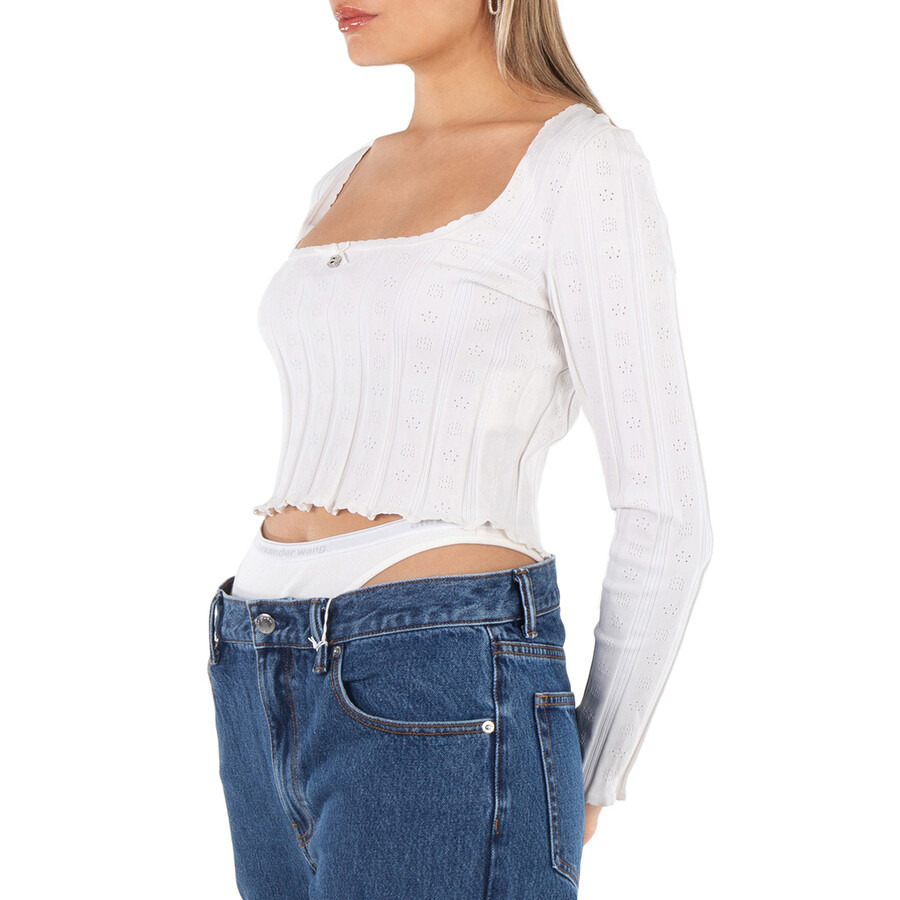 T by Alexander Wang Ladies Soft White Logo Pointelle Pullover, Size Large - 2