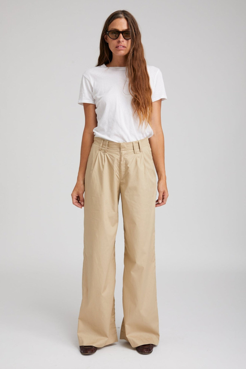 SPRWMN BEIGE COTTON POPLIN PLEATED TROUSERS outlook