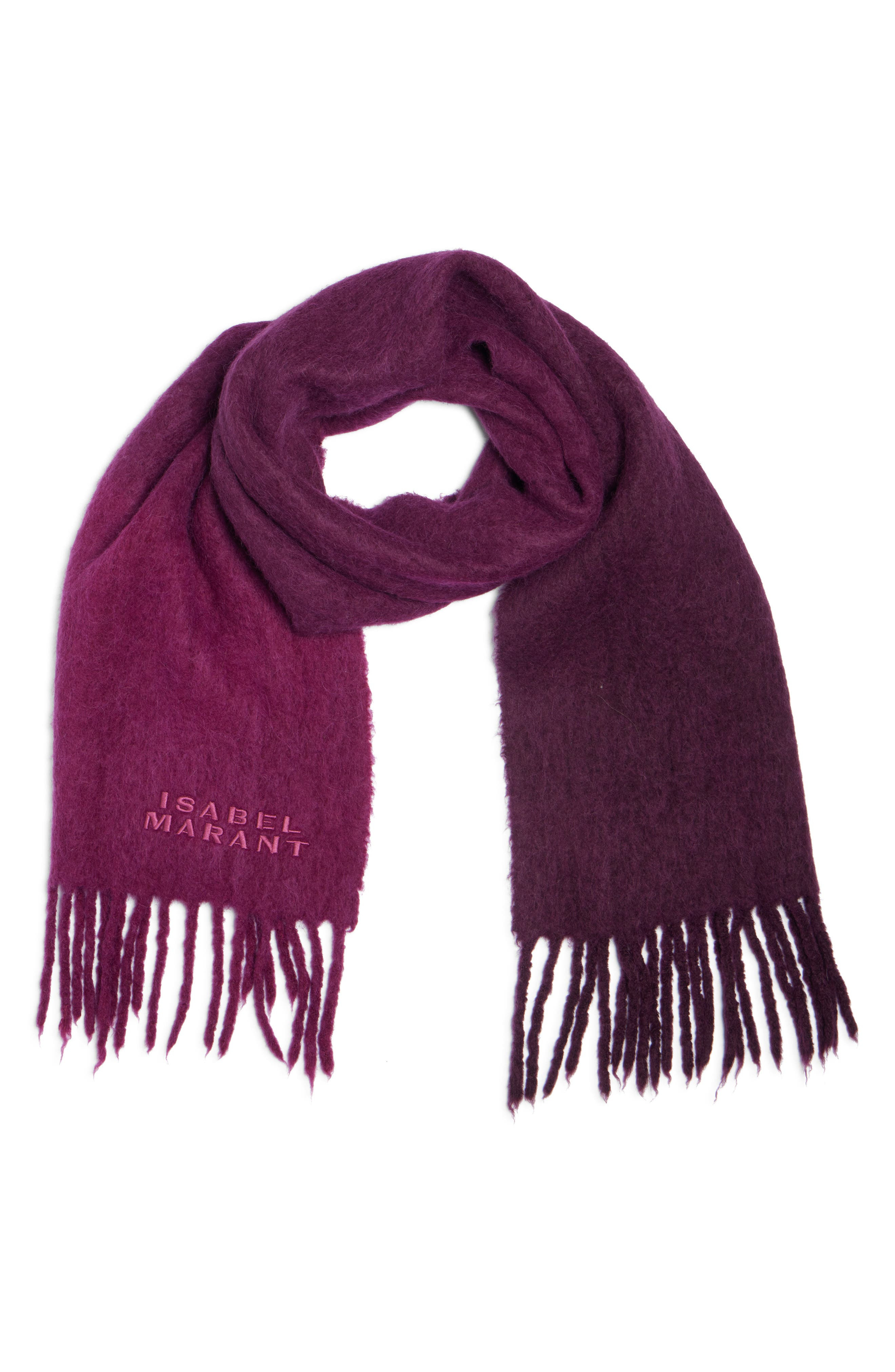 Isabel Marant Firna Logo Embroidered Fringe Scarf in Plum at Nordstrom - 3