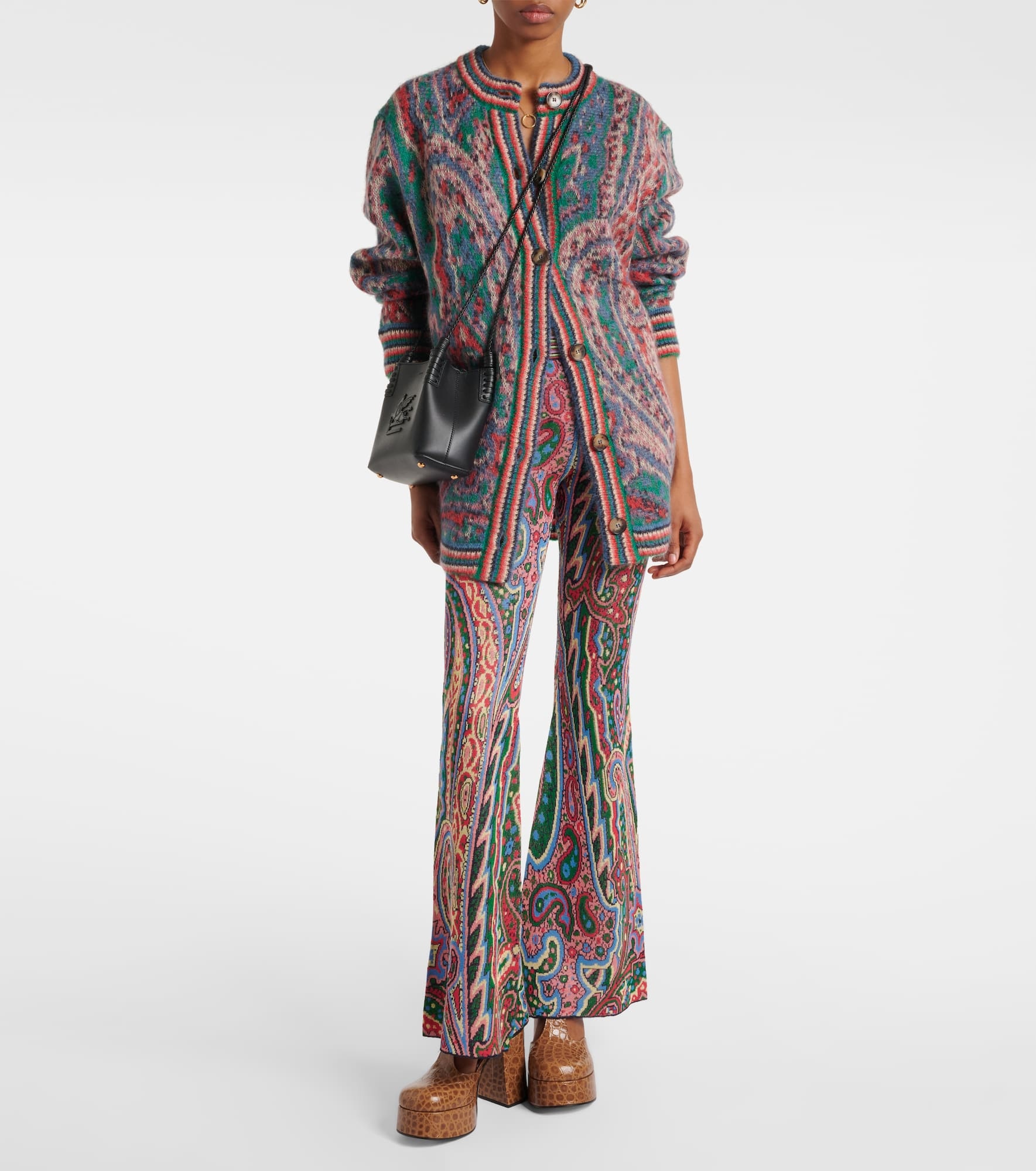 Knitted paisley jacquard flared pants - 2