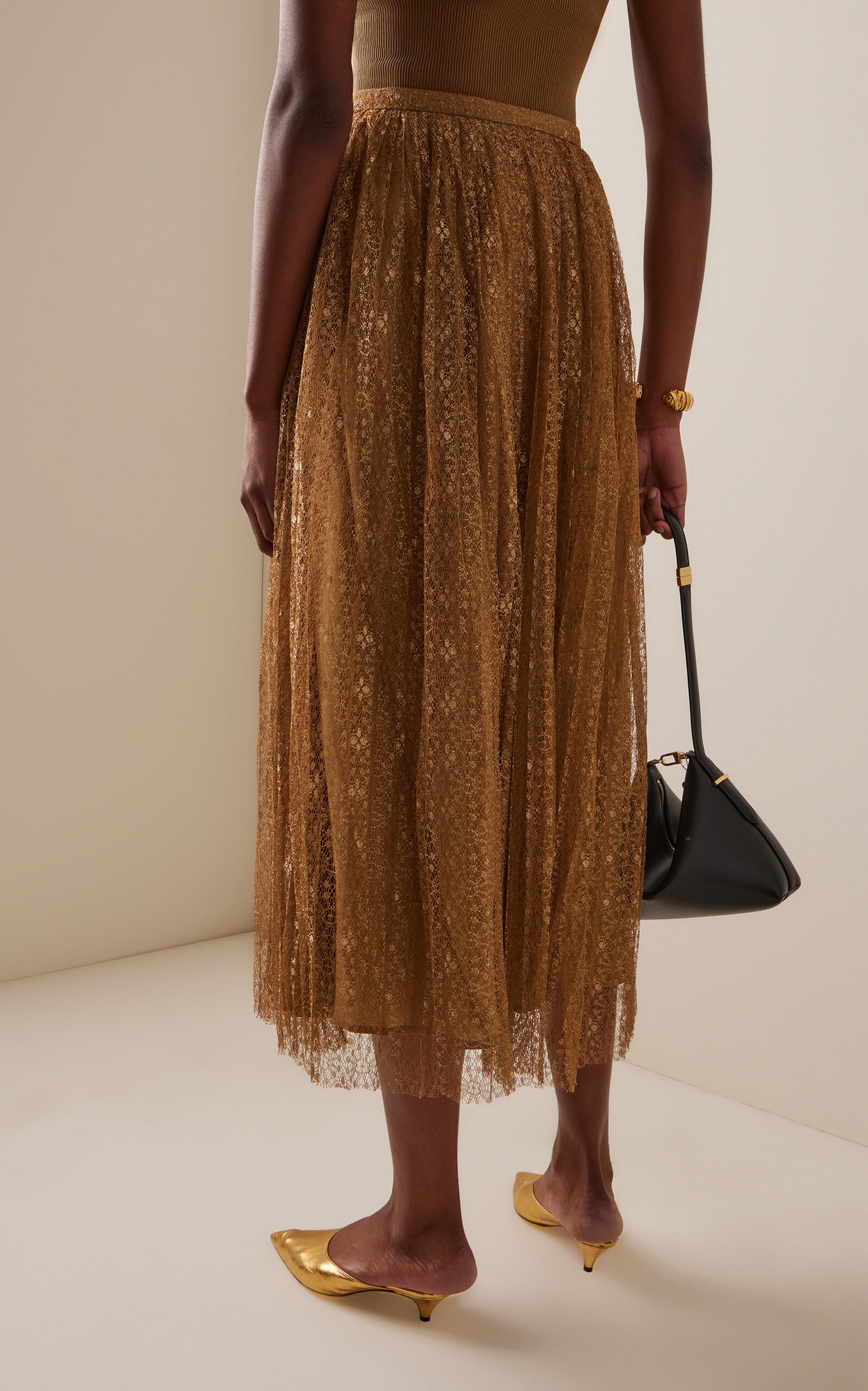 Maren Pleated Metallic Lace Skirt gold - 4