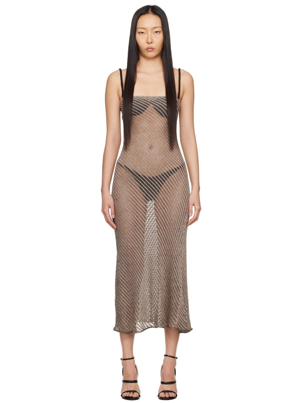 SSENSE Exclusive Beige Moire Maxi Dress - 1