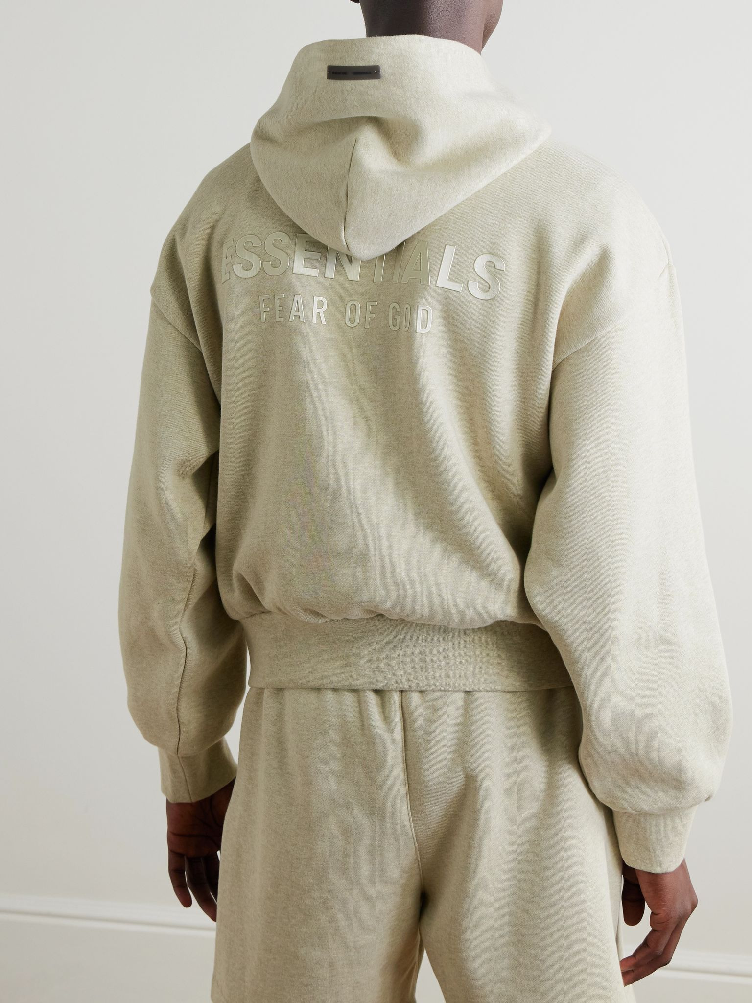 Oversized Logo-Appliquéd Cotton-Blend Jersey Hoodie Stone - 3