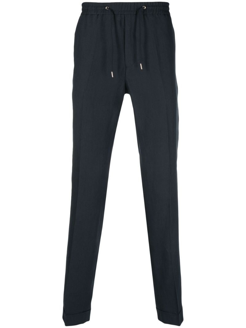 drawstring-waistband slim-cut linen trousers - 1