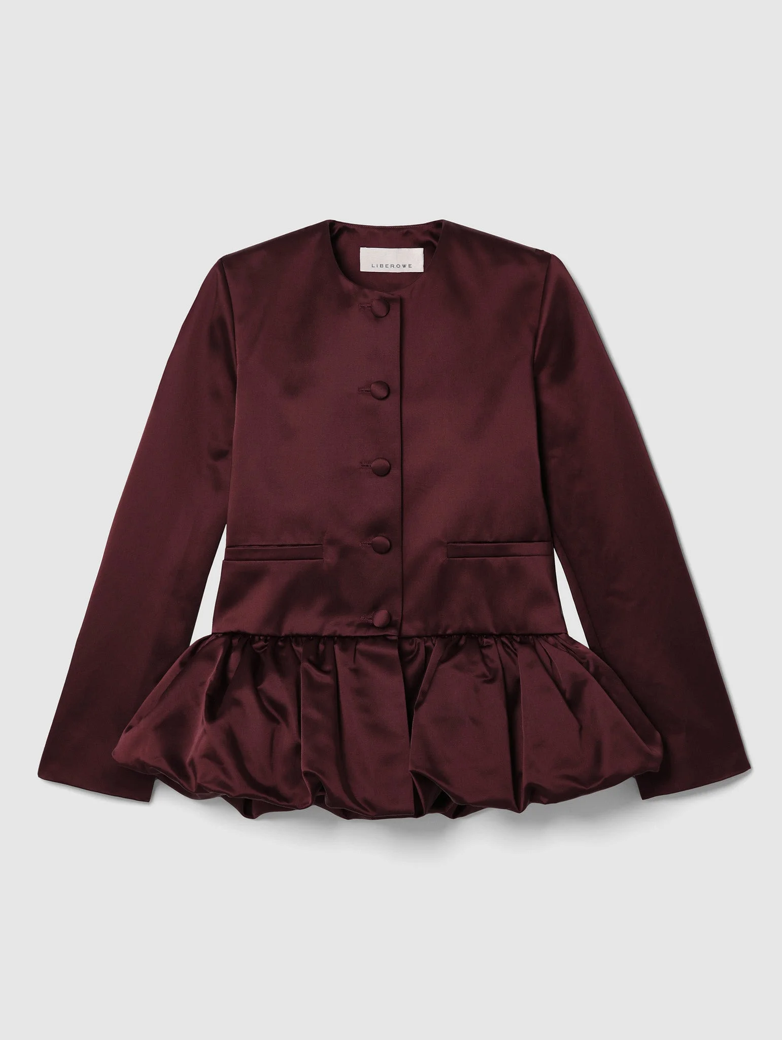 SATIN DUCHESS BURGUNDY PEPLUM JACKET - 1