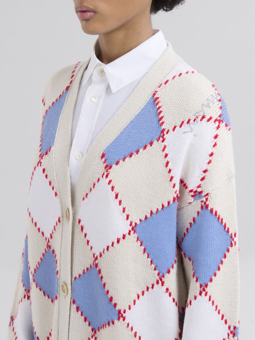 WHITE WOOL ARGYLE CARDIGAN - 4