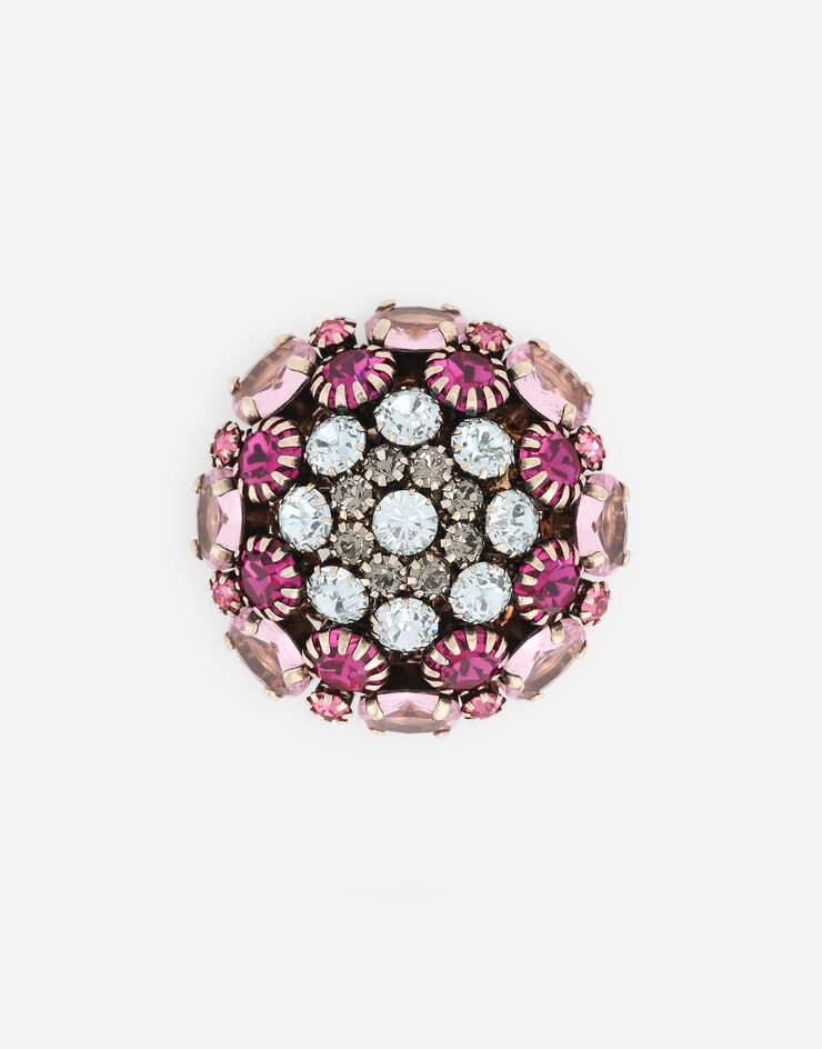 Metal brooch with multi-colored rhinestones - 1