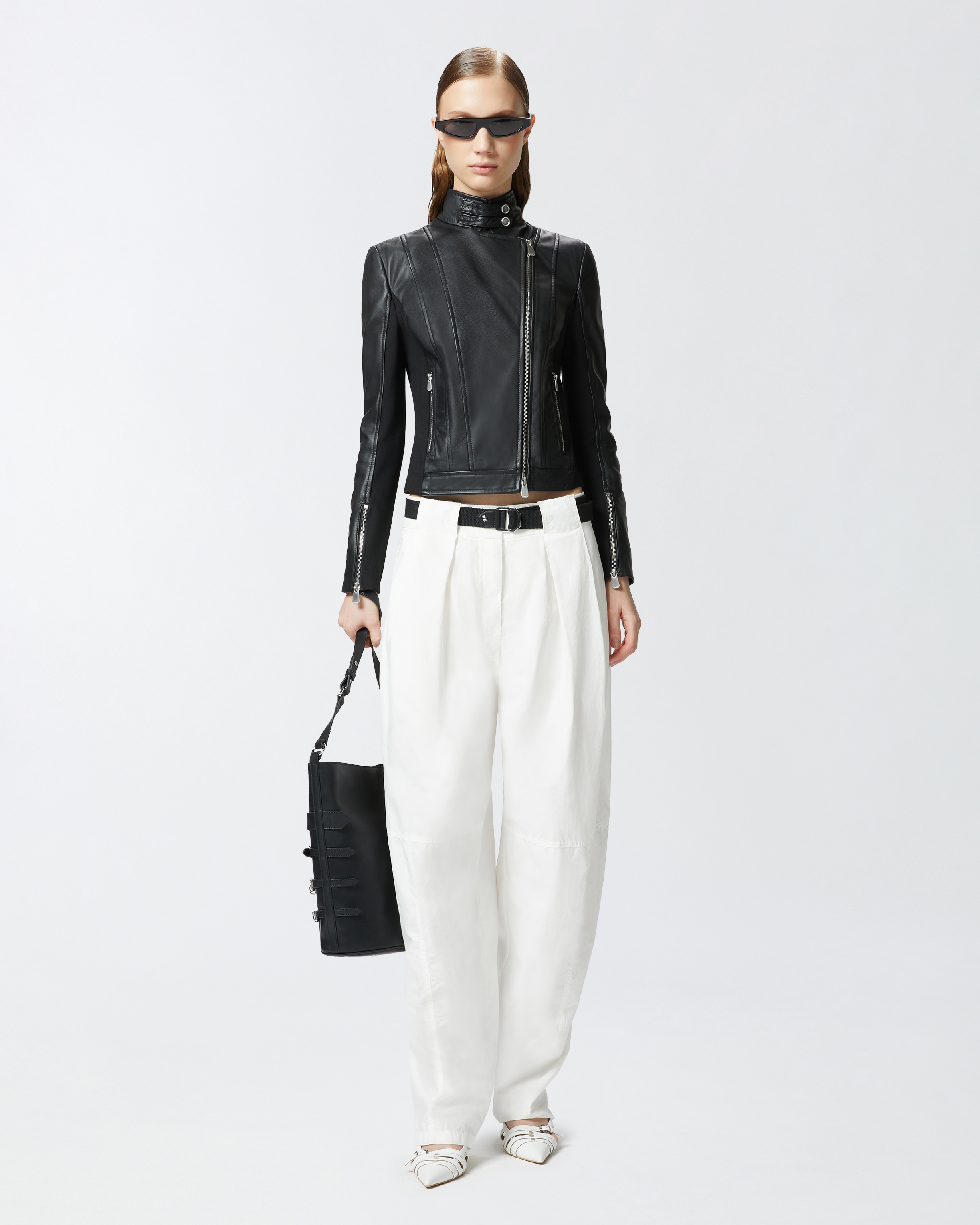 LEATHER BIKER JACKET WITH FABRIC BACK - 3