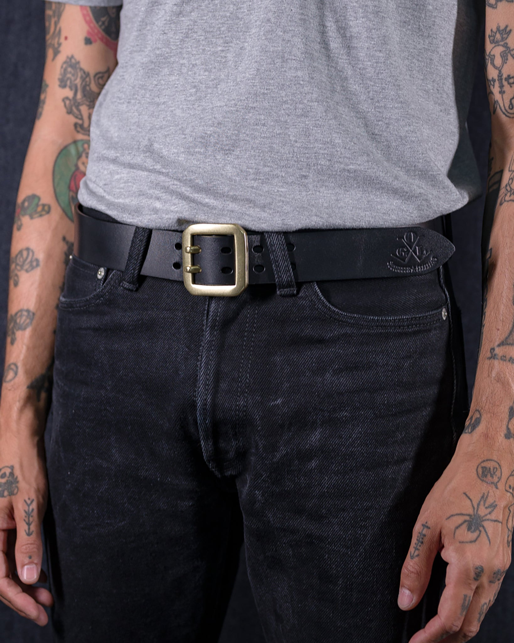OGL-BELT-FULL-DPGAR-BLK OGL Double Prong Garrison Buckle Leather Belt - Black - 2
