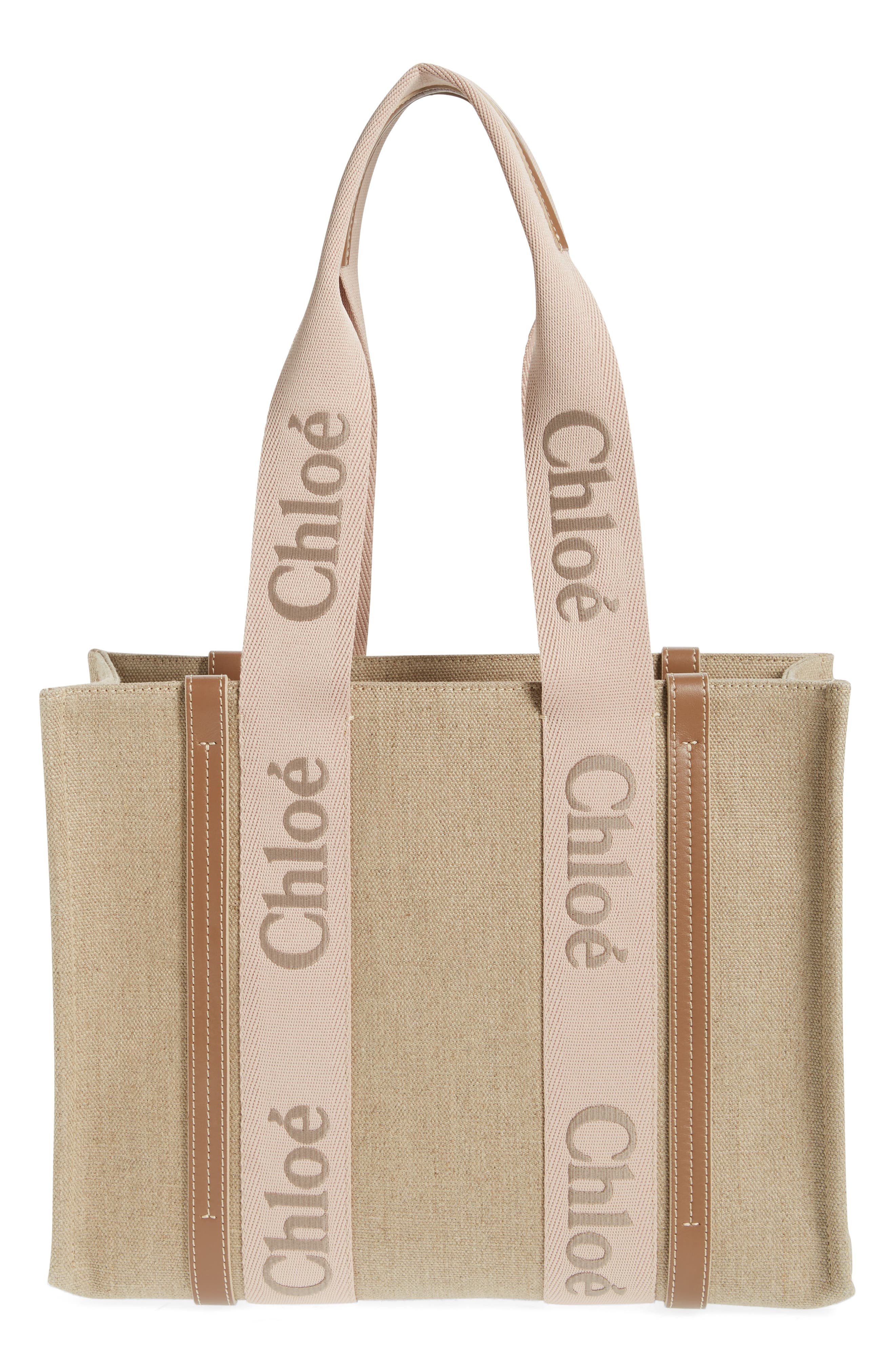Chloé Medium Woody Linen Canvas Tote in Blushy Beige at Nordstrom - 4
