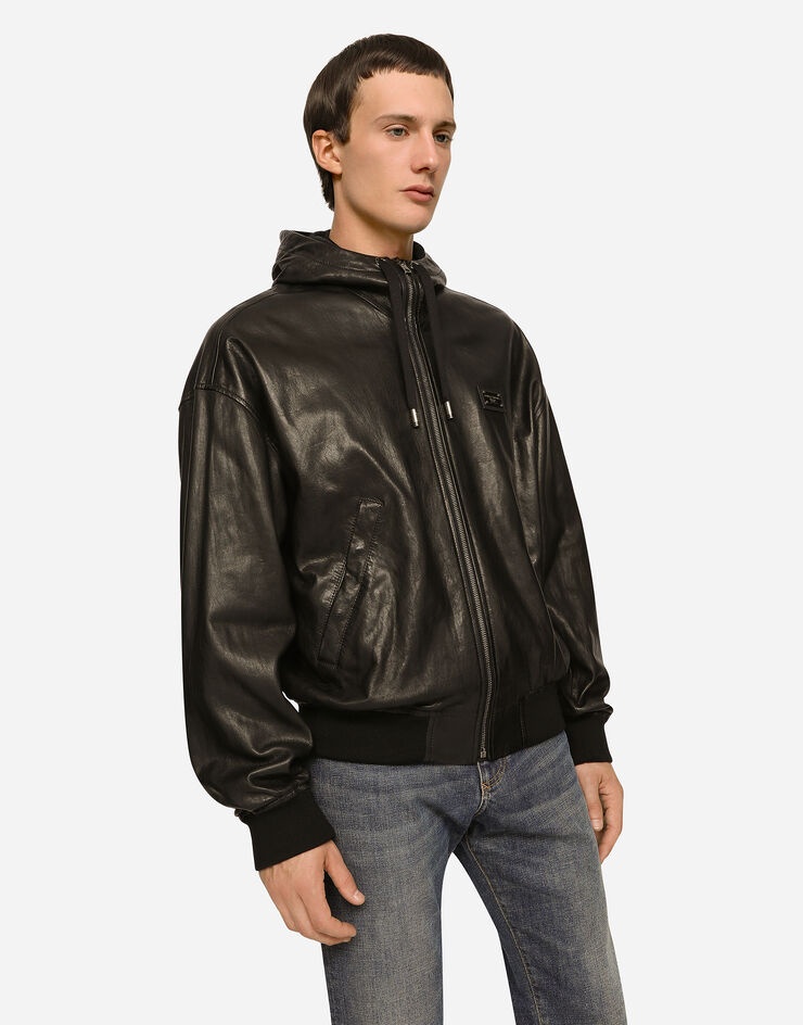 Nappa leather jacket with hood and tag - 3