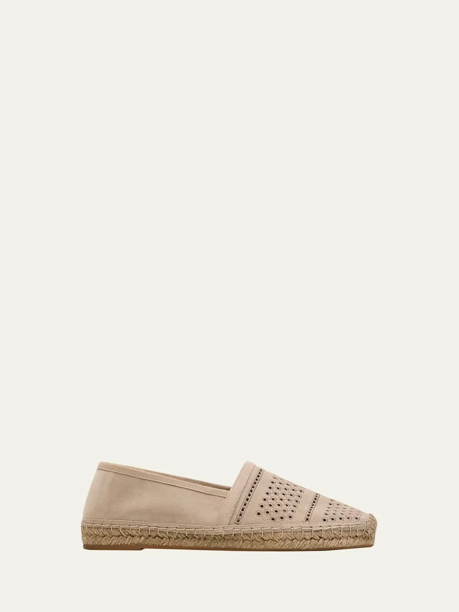Suede Eyelet Espadrille Flats - 1