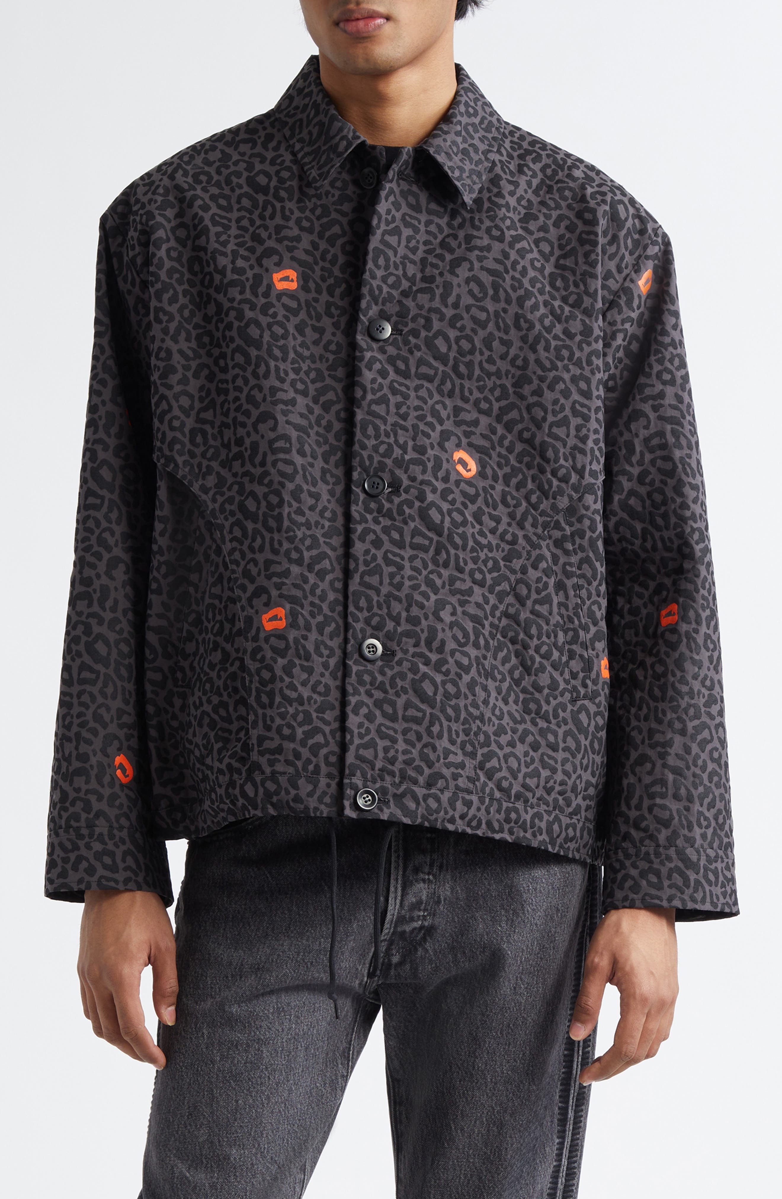 Undercover Leopard Print Coach's Jacket in Gray Base at Nordstrom - 1
