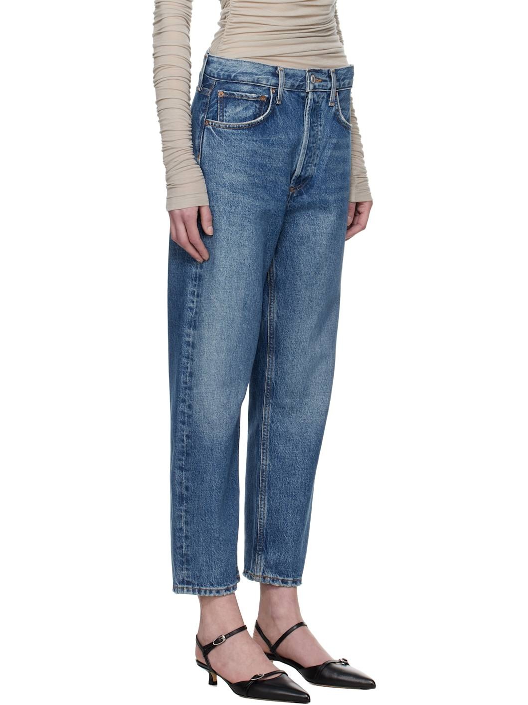 Blue 90's Crop Mid Rise Straight Jeans - 2