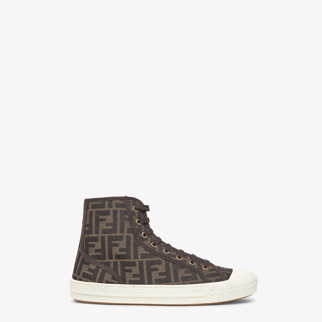 Compact, light design Fendi Domino sneakers. Made of canvas with jacquard FF motif in shades of brow - 1