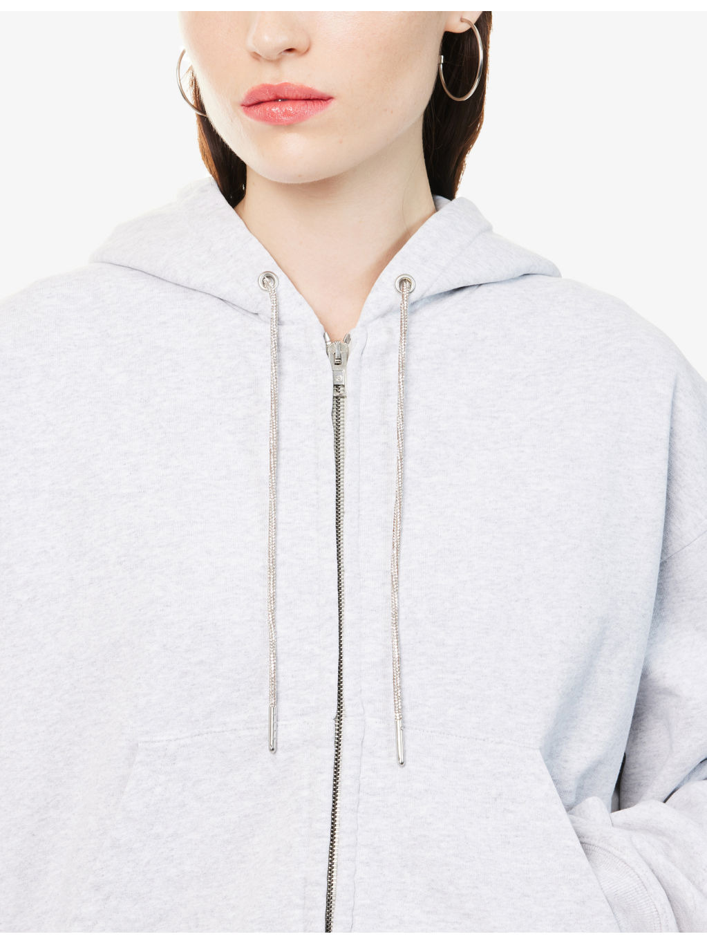 Rhinestone Drawcord Cropped Cotton-Jersey Hoodie - 5