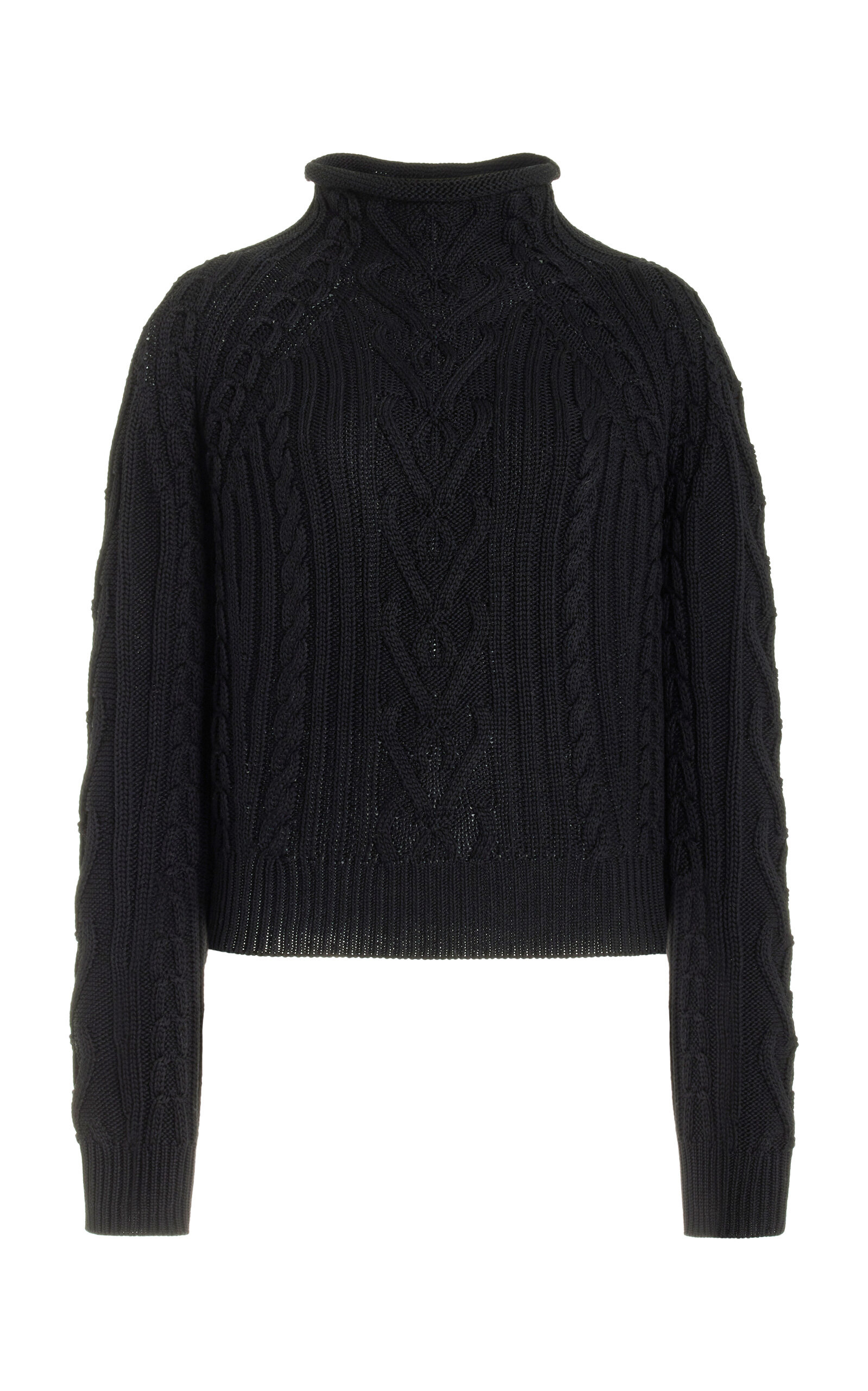 Aran Cable-Knit Cotton Sweater black - 1
