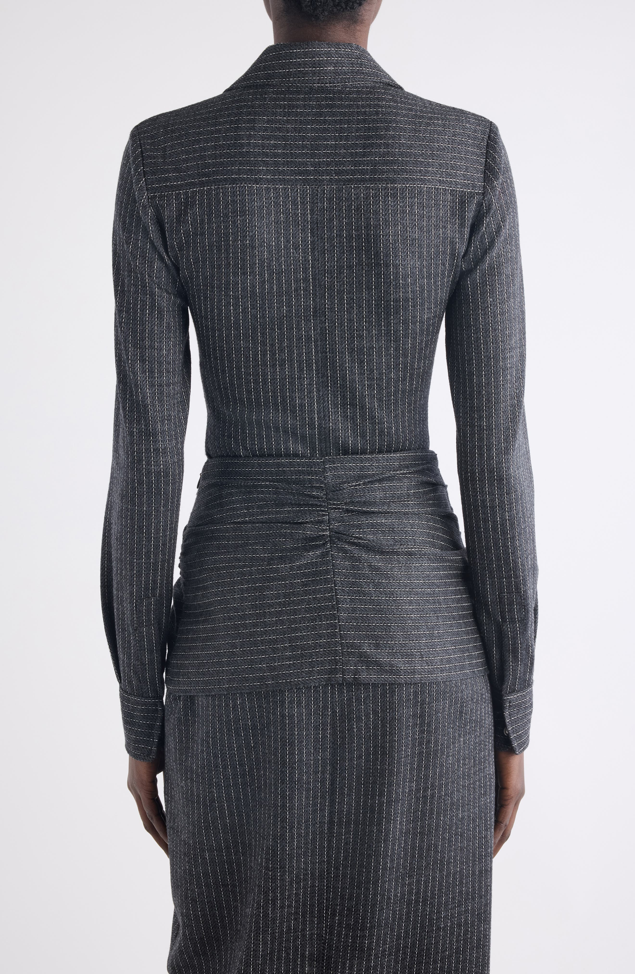 Isabel Marant Romeo Pinstripe Virgin Wool Blend Button-Up Shirt in Anthracite at Nordstrom - 3