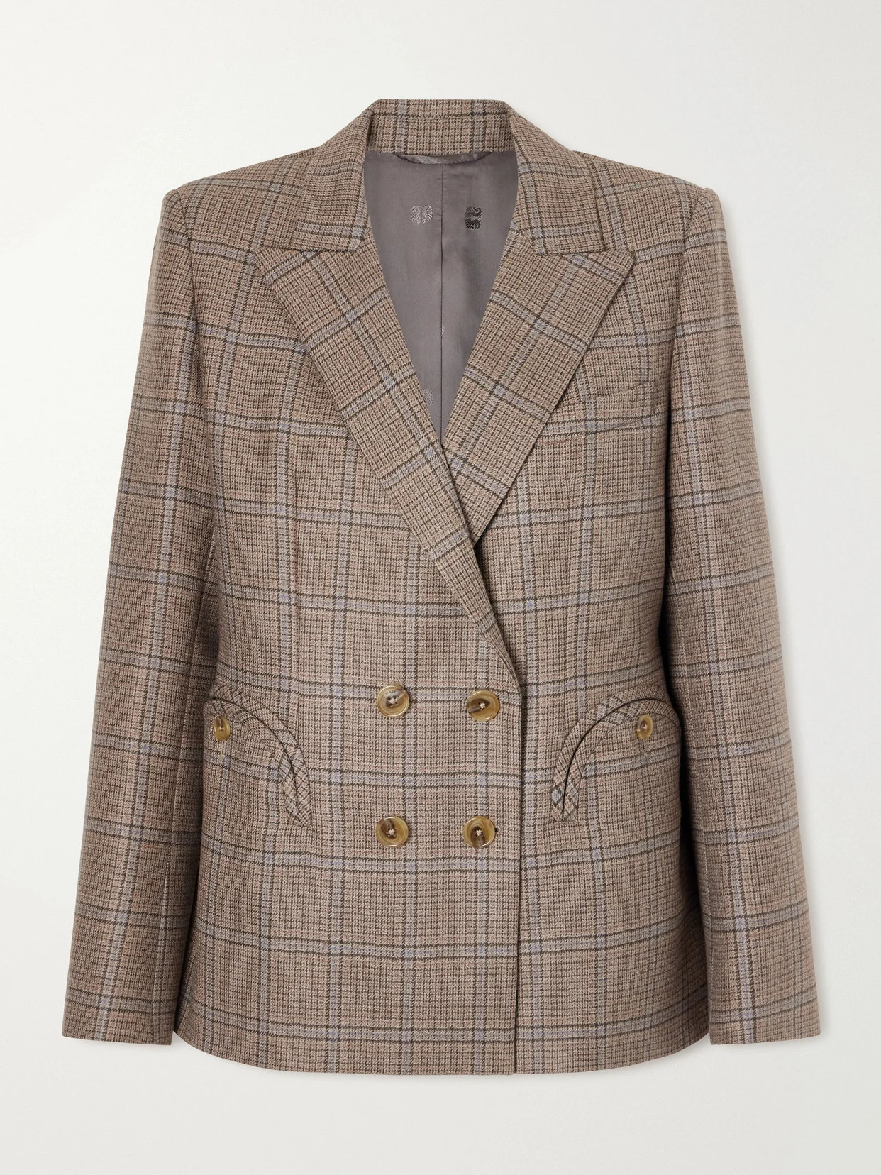 Saona Charmer Double-breasted Checked Virgin Wool Blazer - 1