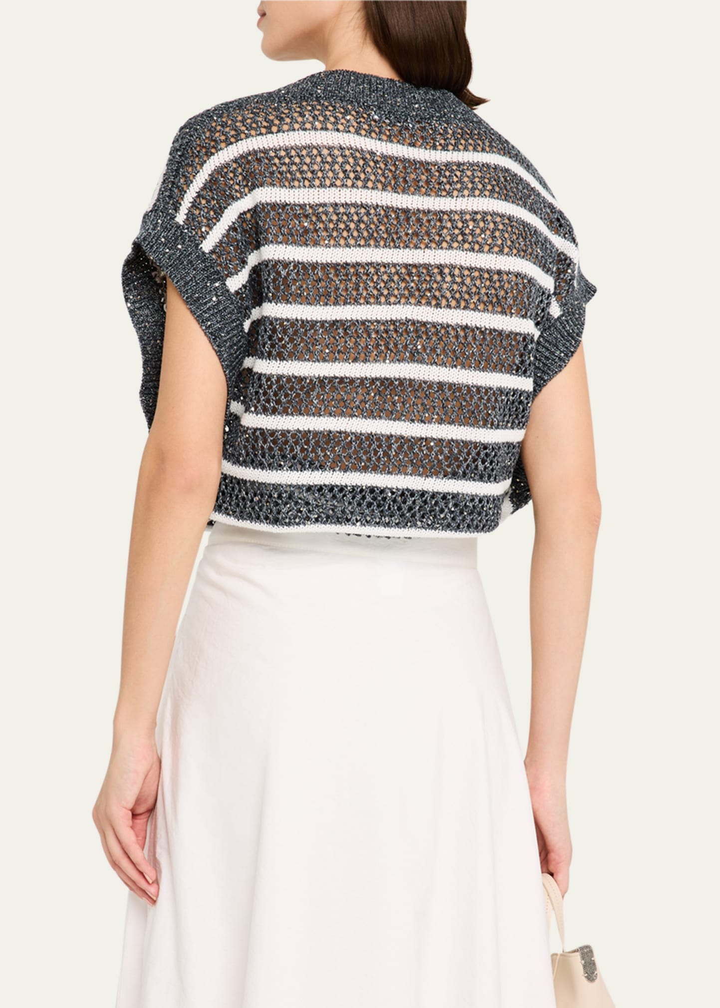 Antibes Striped Paillette Open-Knit Sleeveless Sweater - 3