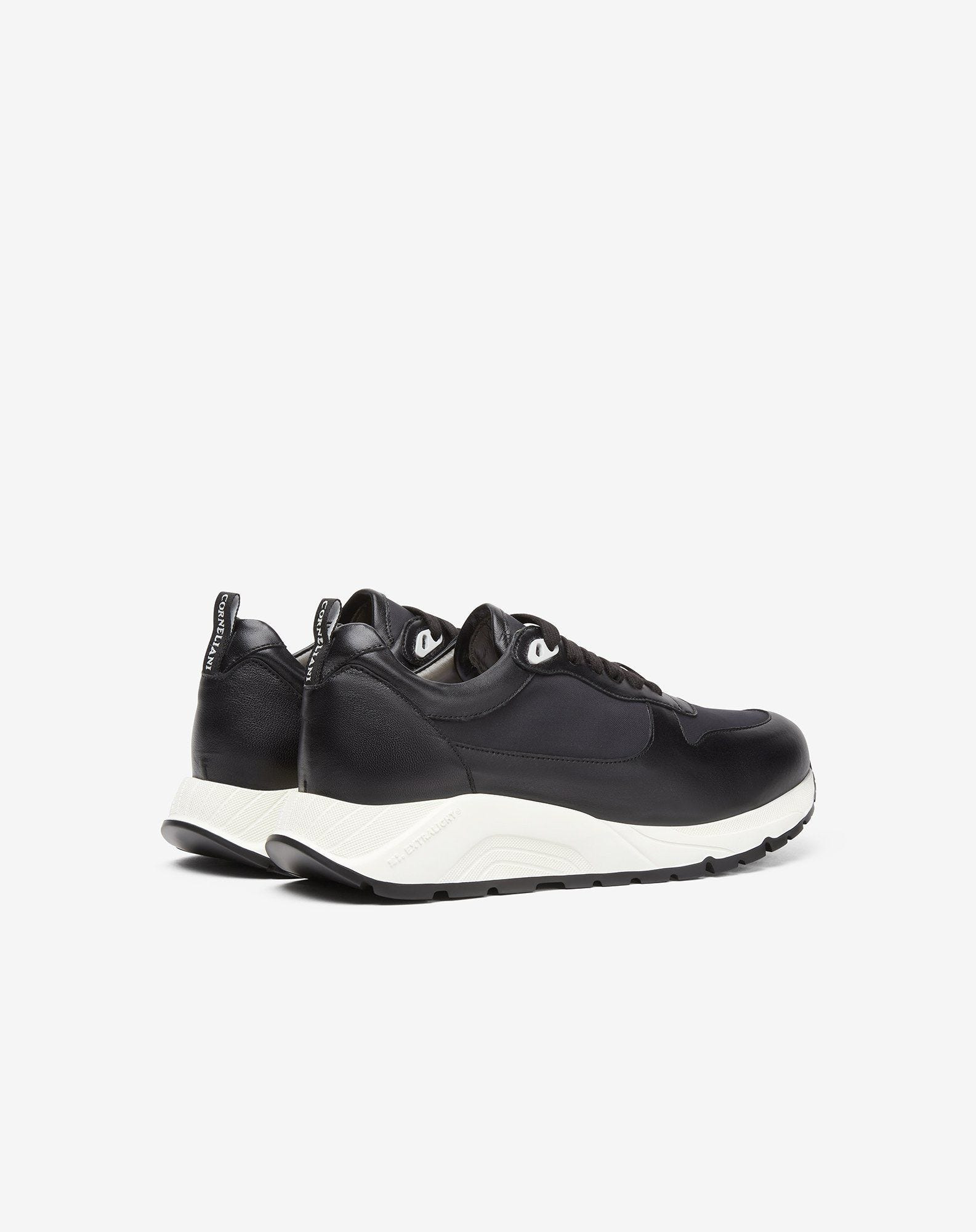 Black nylon and nappa leather running shoes - 3