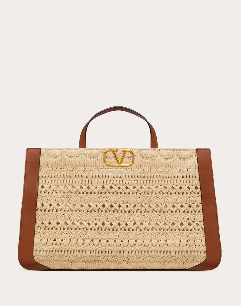 VLOGO SIGNATURE EMBROIDERED RAFFIA HANDBAG - 1