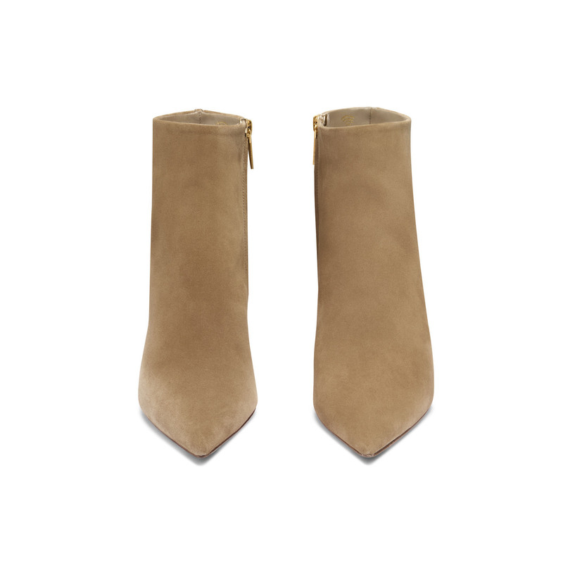 Women's beige suede mid-heel ankle boot 5