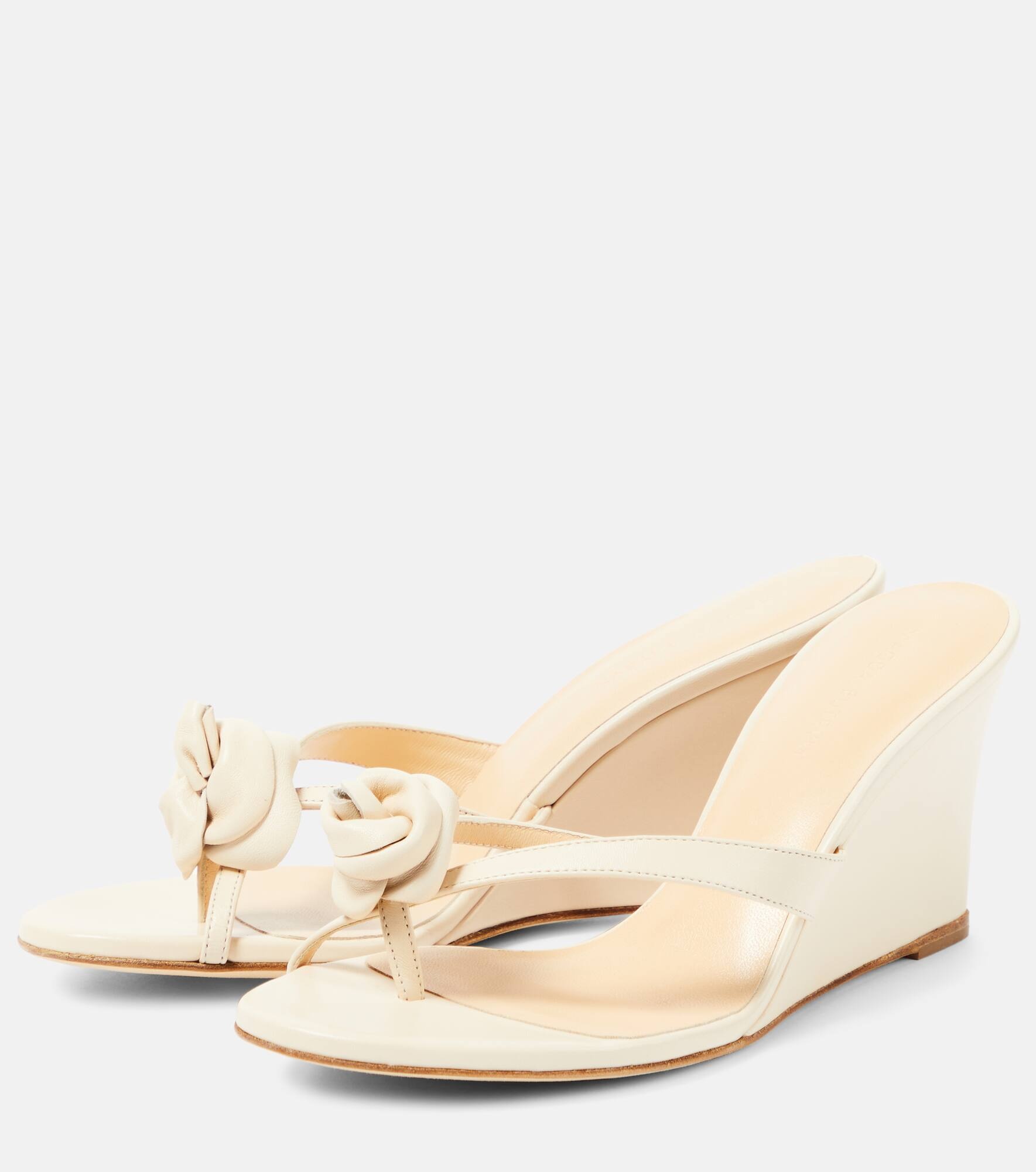 Floral-appliqué leather wedge sandals - 5
