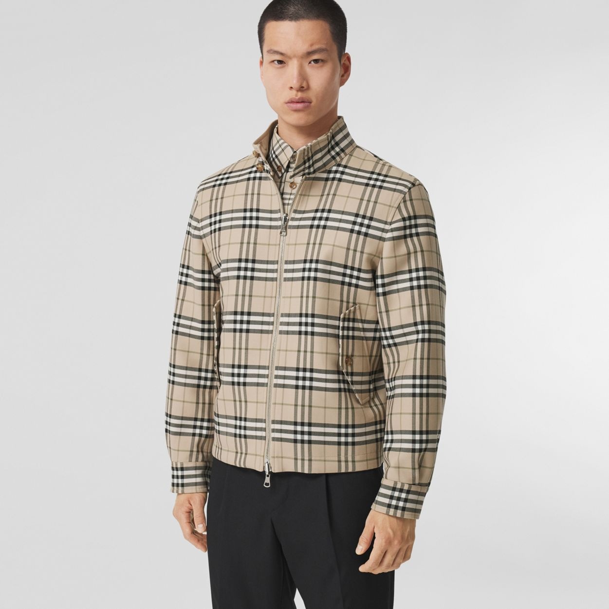 Reversible Check Wool Cotton Harrington Jacket - 7