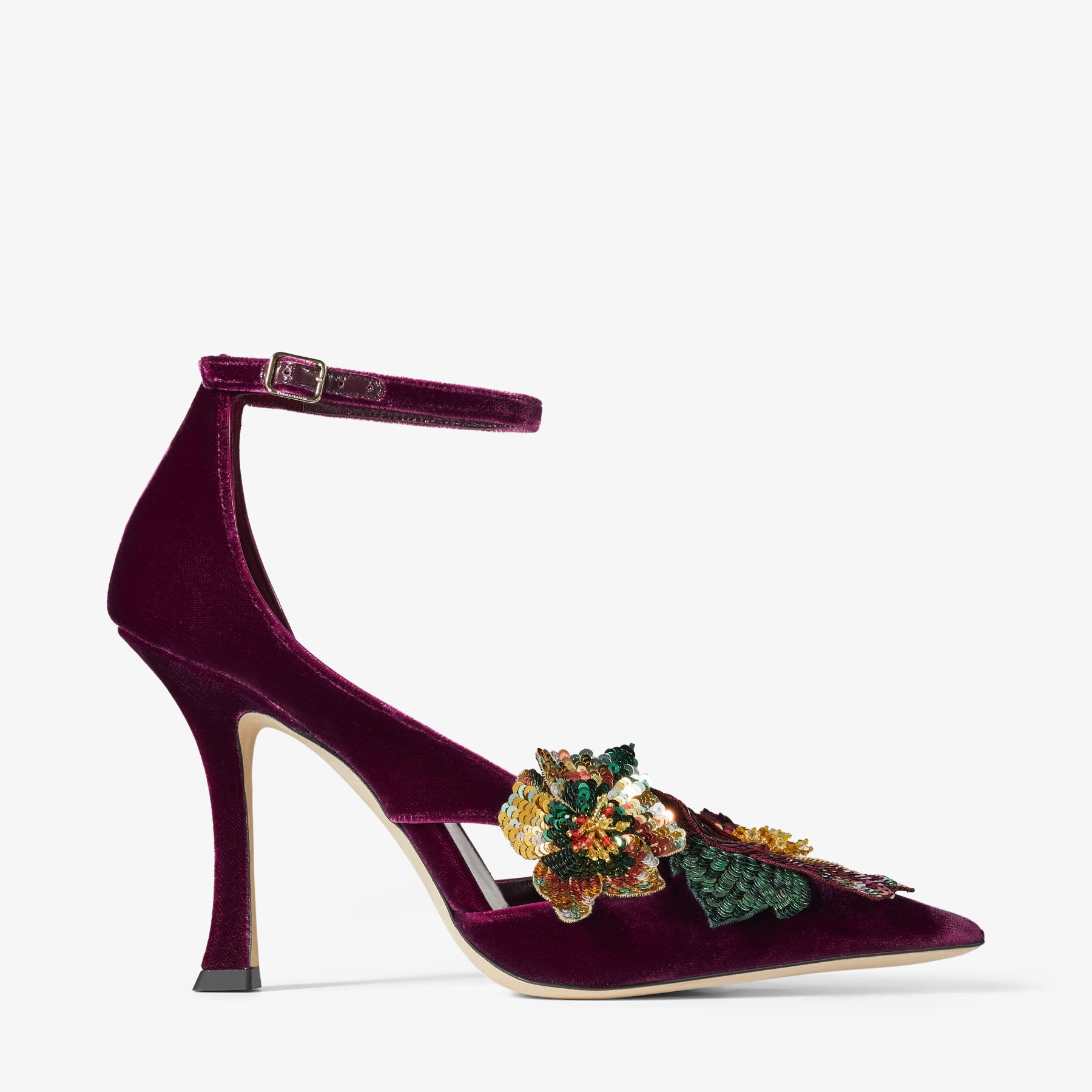 Azara 100
Boysenberry Velvet Pumps with Sequin Flowers - 1