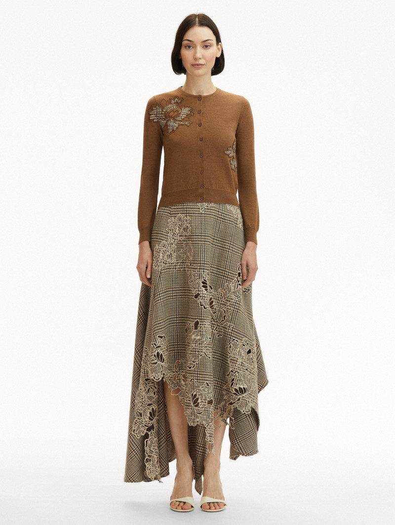 PEONY GUIPURE APPLIQUÉ PLAID CARDIGAN 3