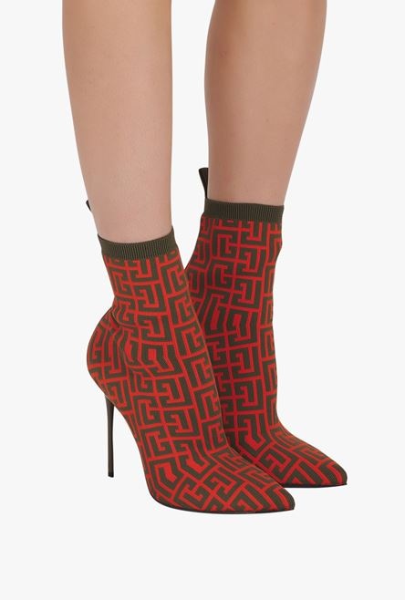 Bicolor stretch knit Skye ankle boots with Balmain monogram - 7