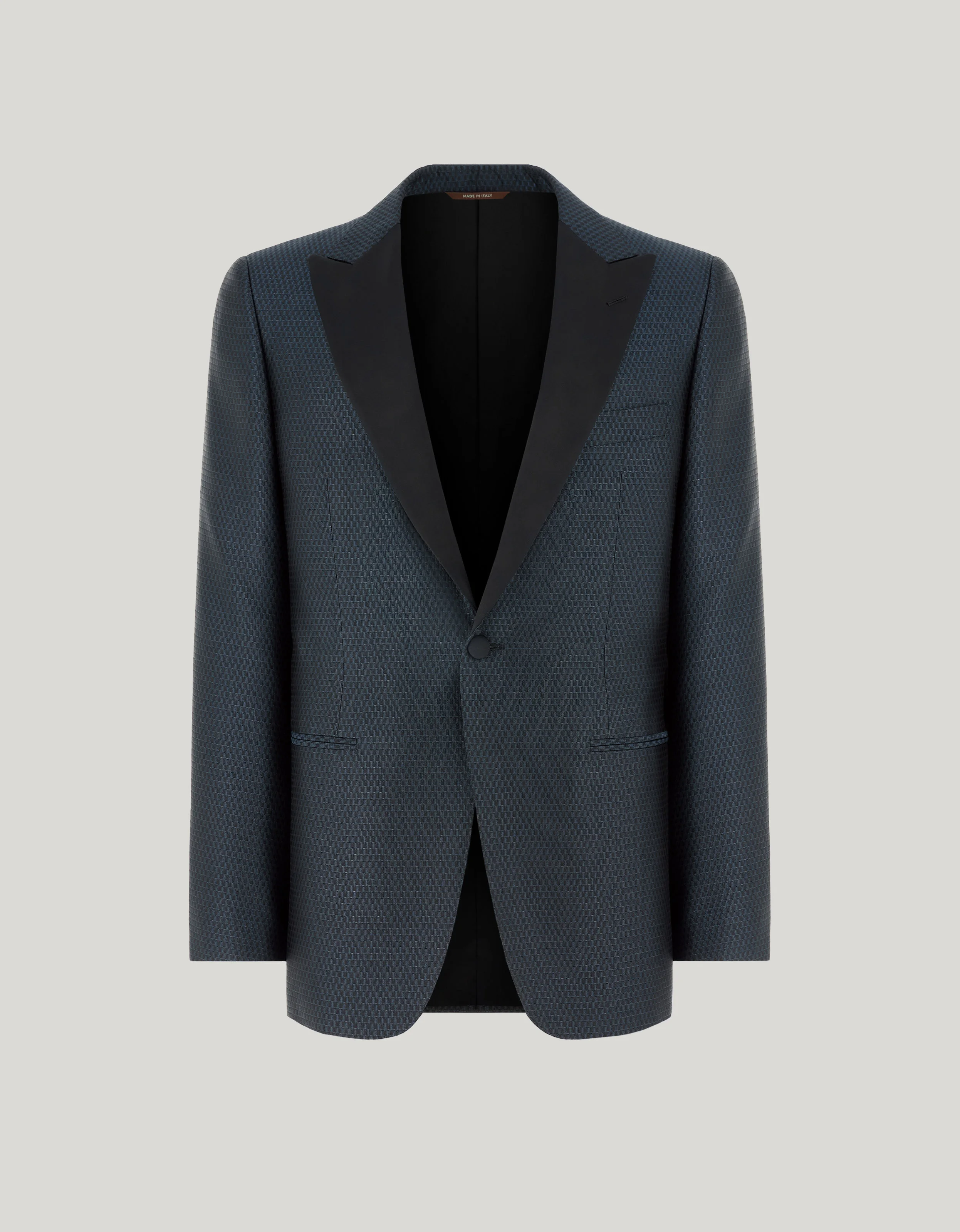 TEAL AND BLACK PURE SILK TUXEDO JACKET - 1