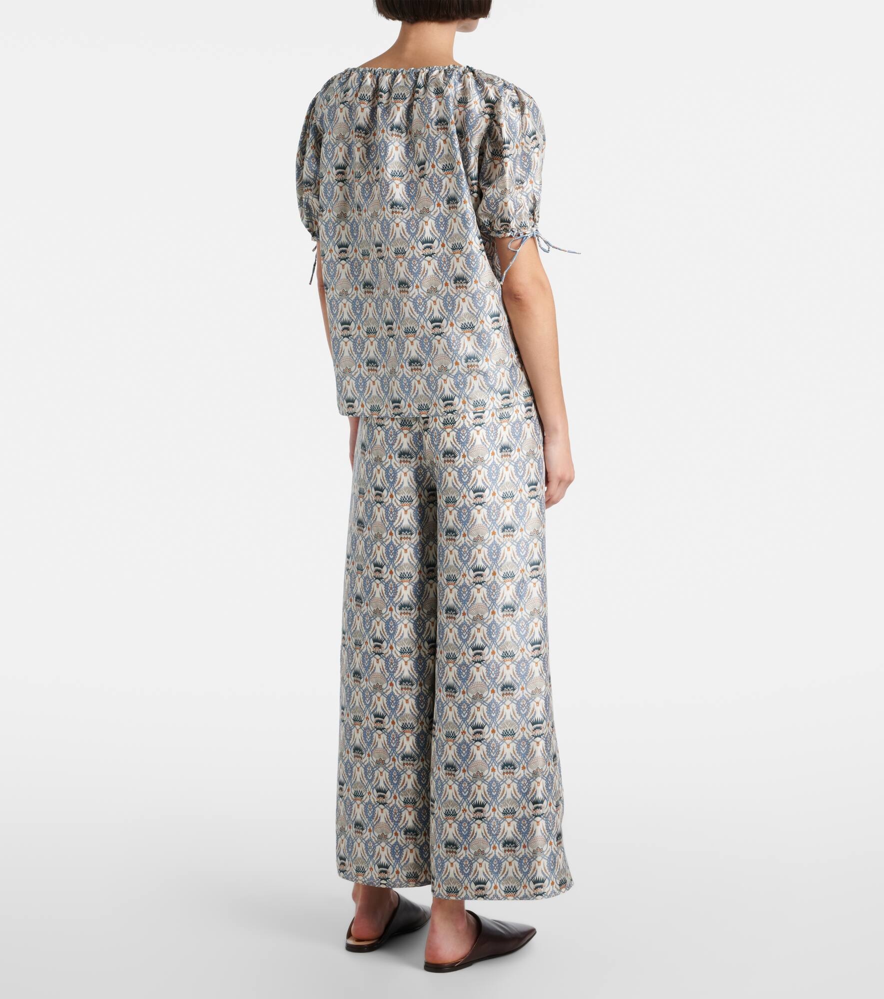 Rose printed puff-sleeve silk top - 3