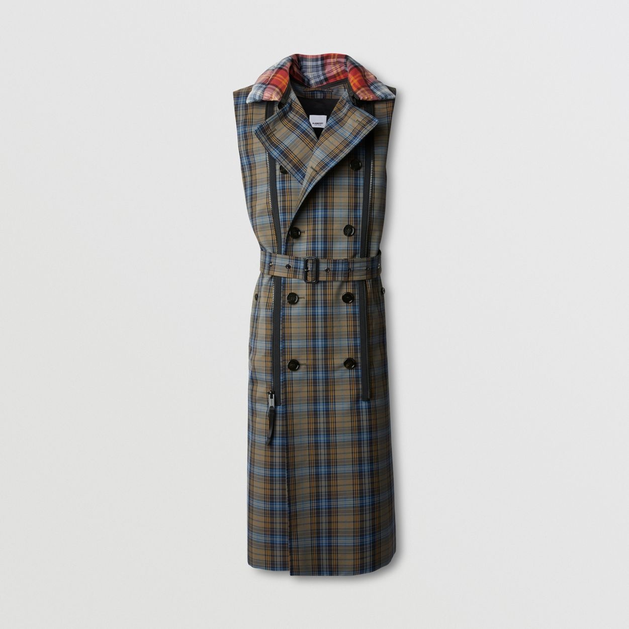 Sleeveless Check Trench Coat With Detachable Puffer - 12