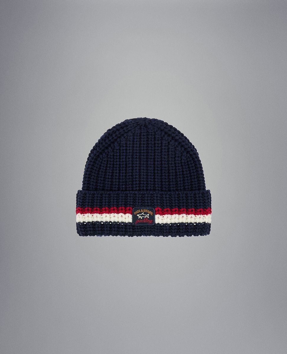 Ribbed wool beanie with iconic badge - 1