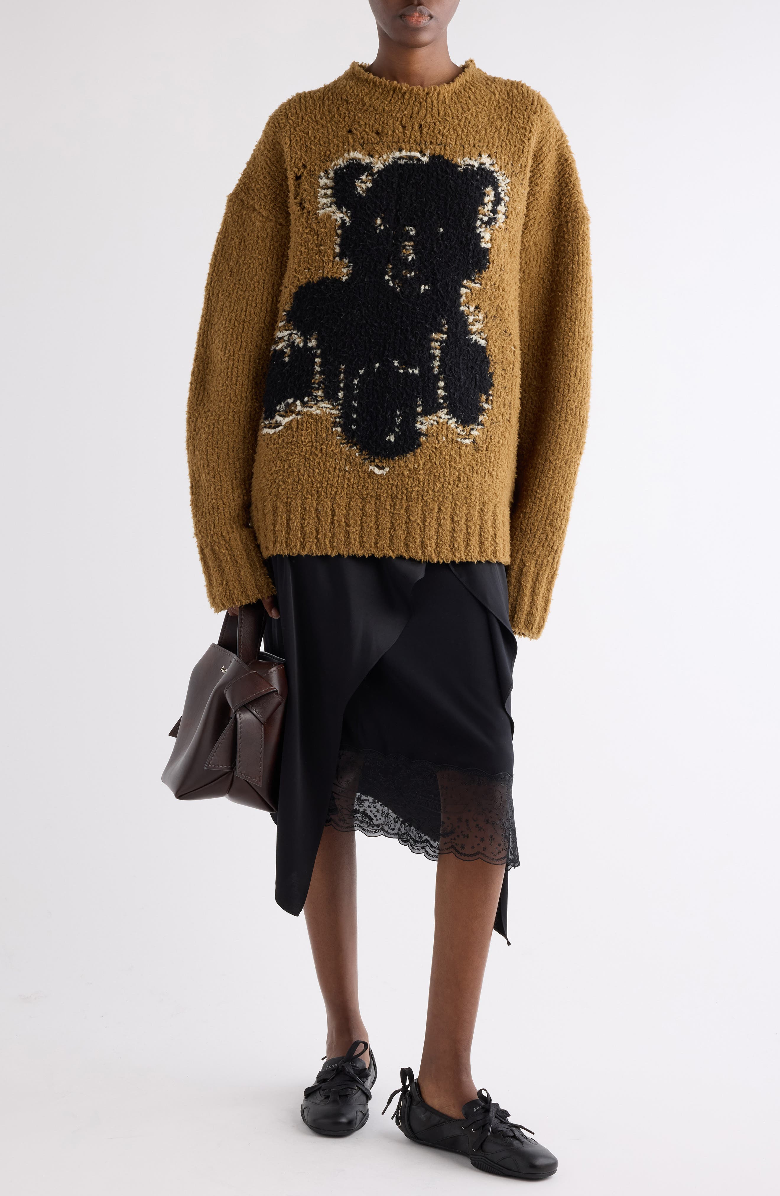 Acne Studios Kusto Teddy Intarsia Wool Blend Sweater in Khaki Beige at Nordstrom - 2