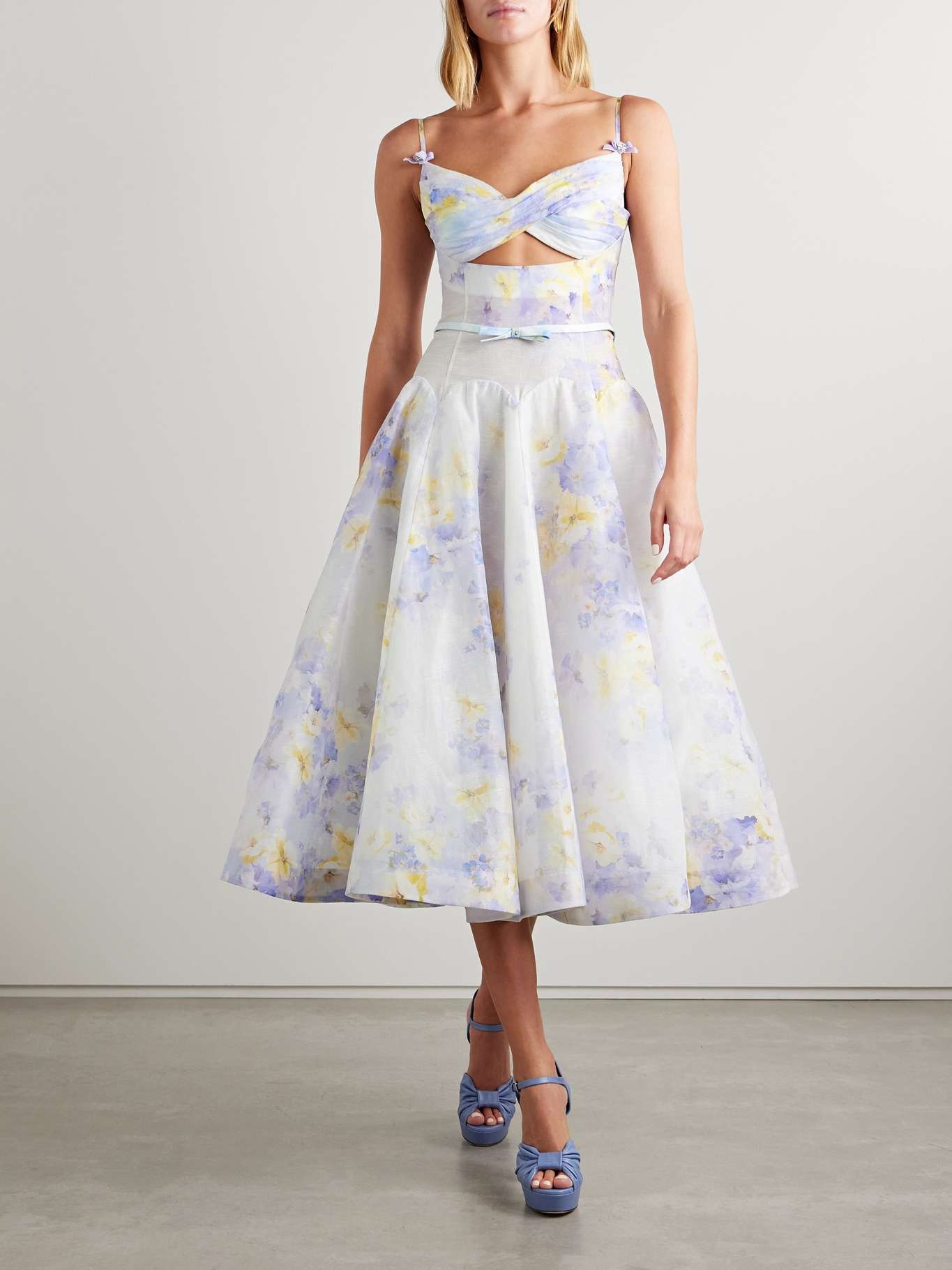 Zimmermann Crush belted twist-front embellished floral-print