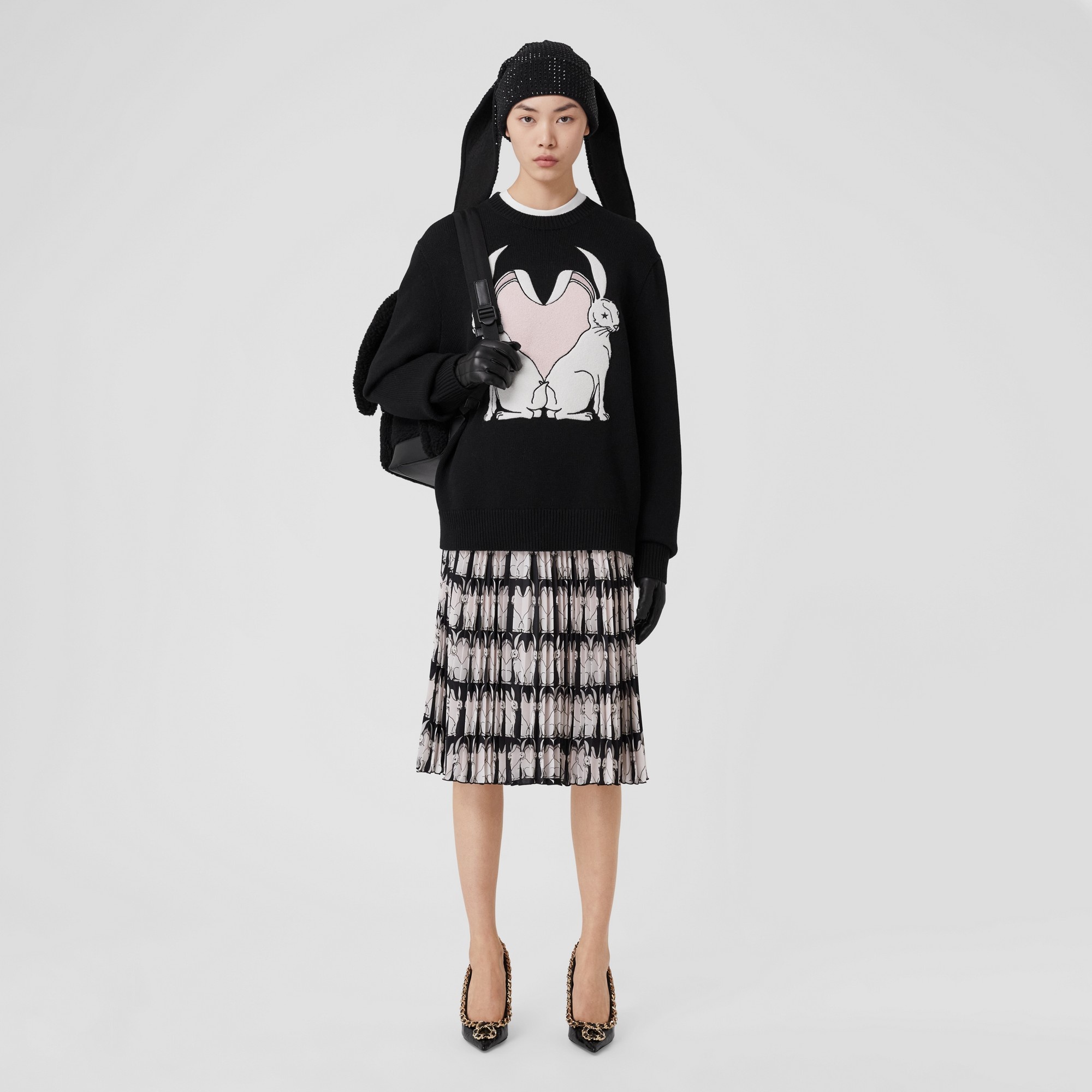 Rabbit Intarsia Wool Oversized Sweater - 5
