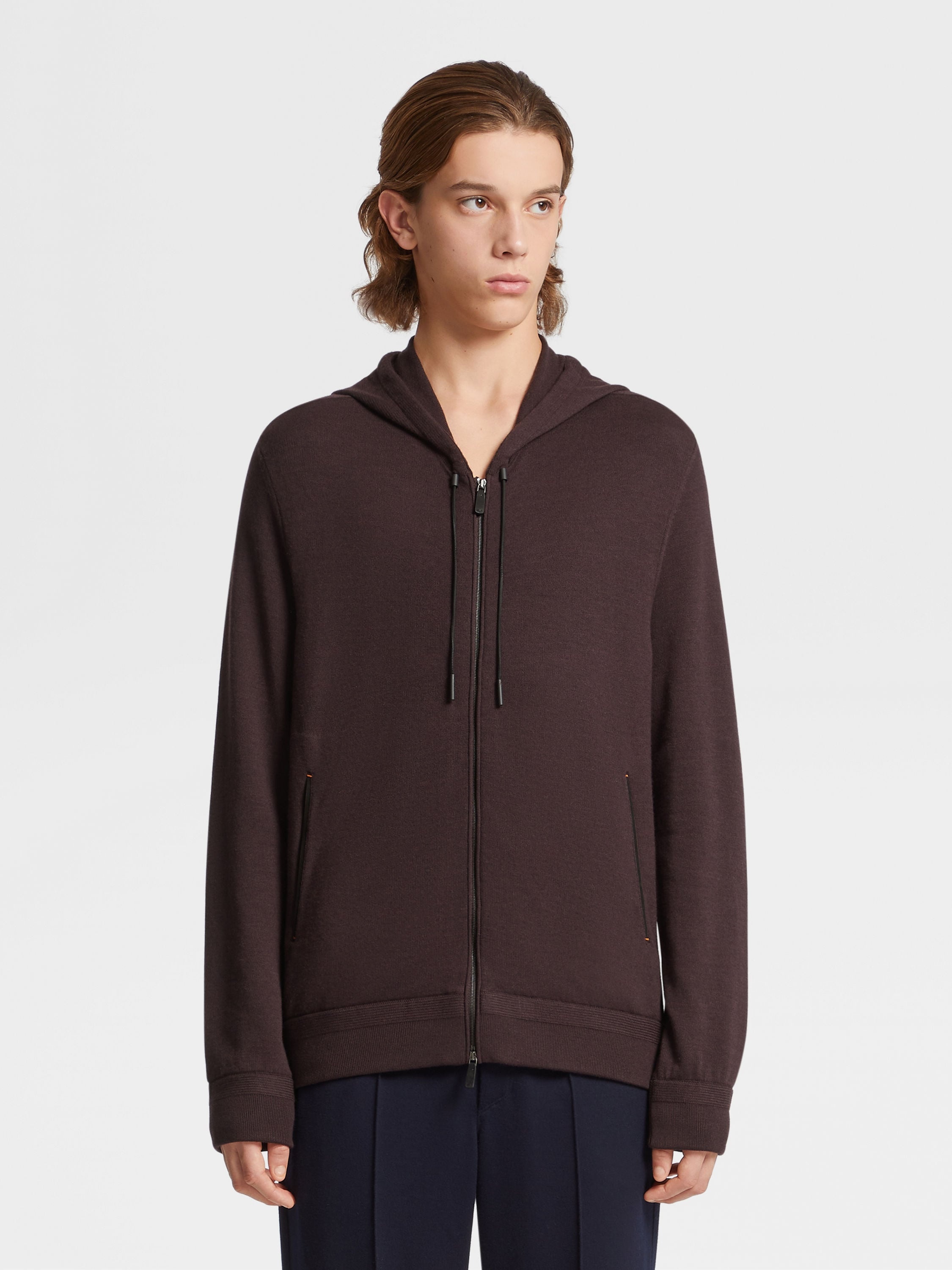 BURGUNDY 12MILMIL12 WOOL FULL ZIP HOODIE - 2