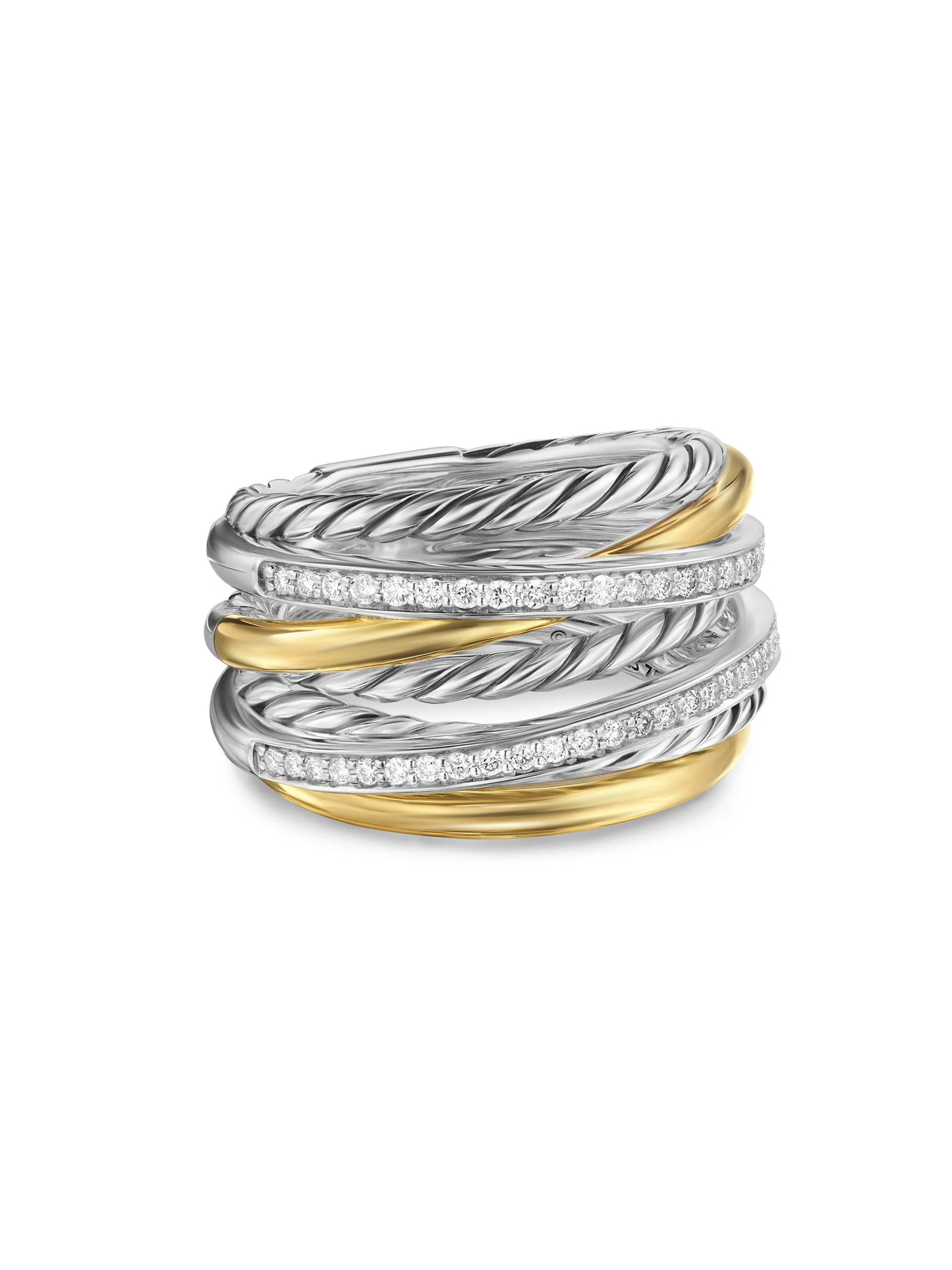 Women's Crossover Seven Row Ring in Sterling Silver - Diamond - 1