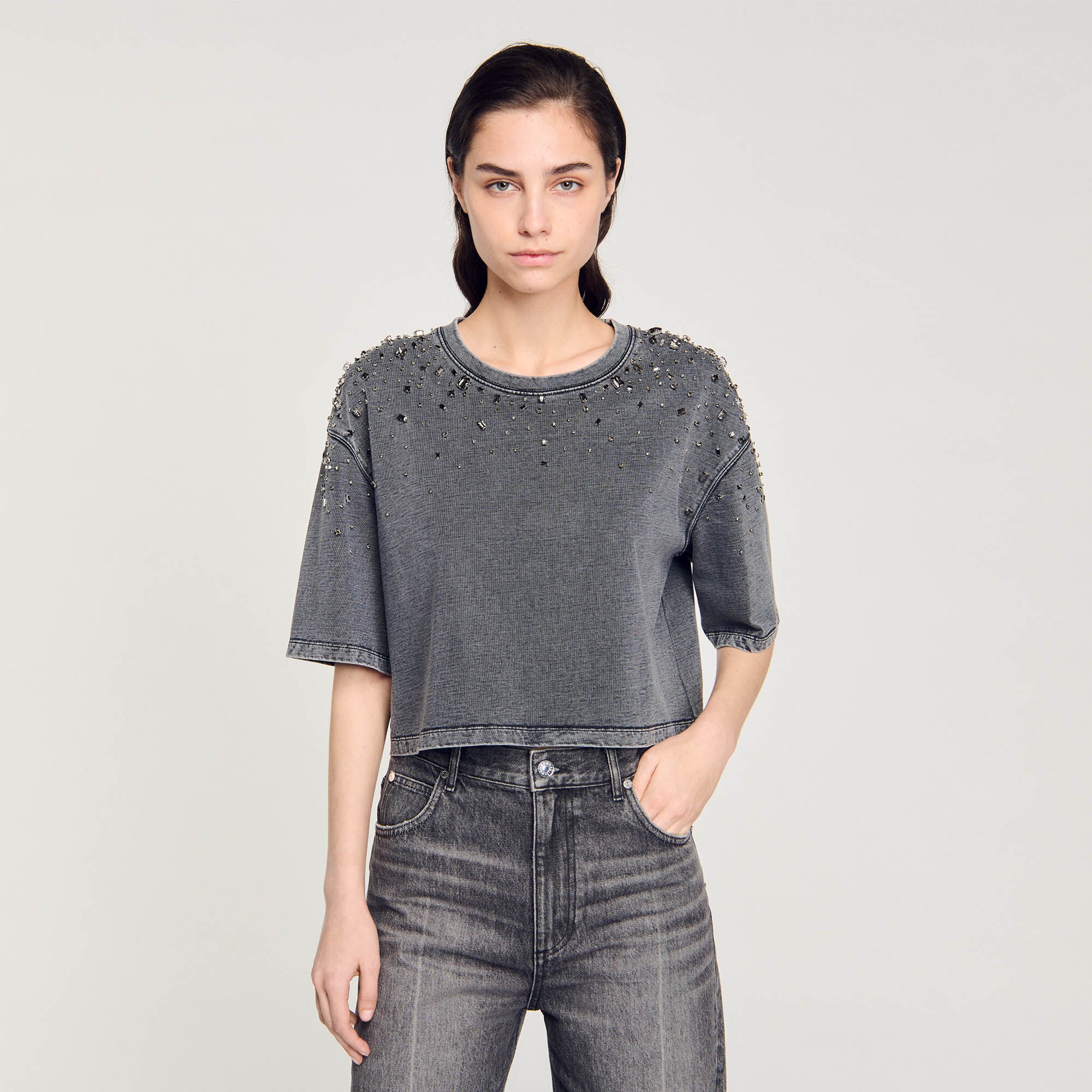 RHINESTONE CROPPED T-SHIRT - 5