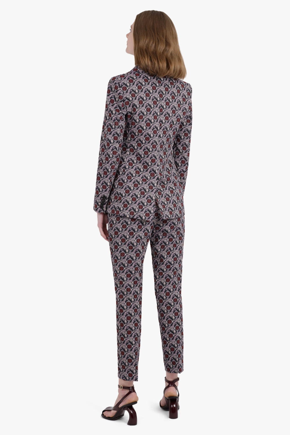DOUBLE BREASTED GEOMETRIC FLORAL PRINT JACKET | BLUE/PINK - 4