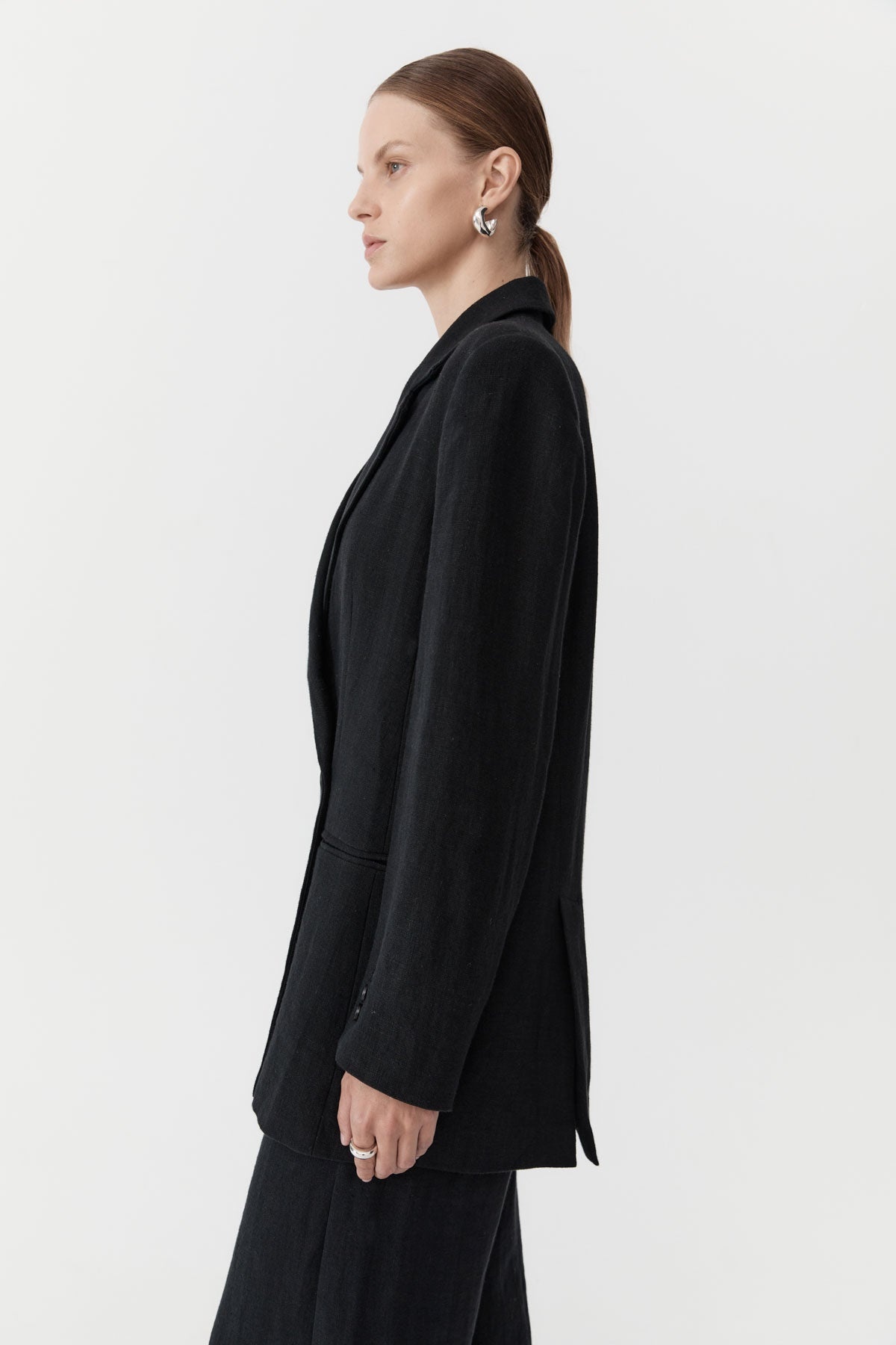 Linen Split Sleeve Blazer - Black - 4