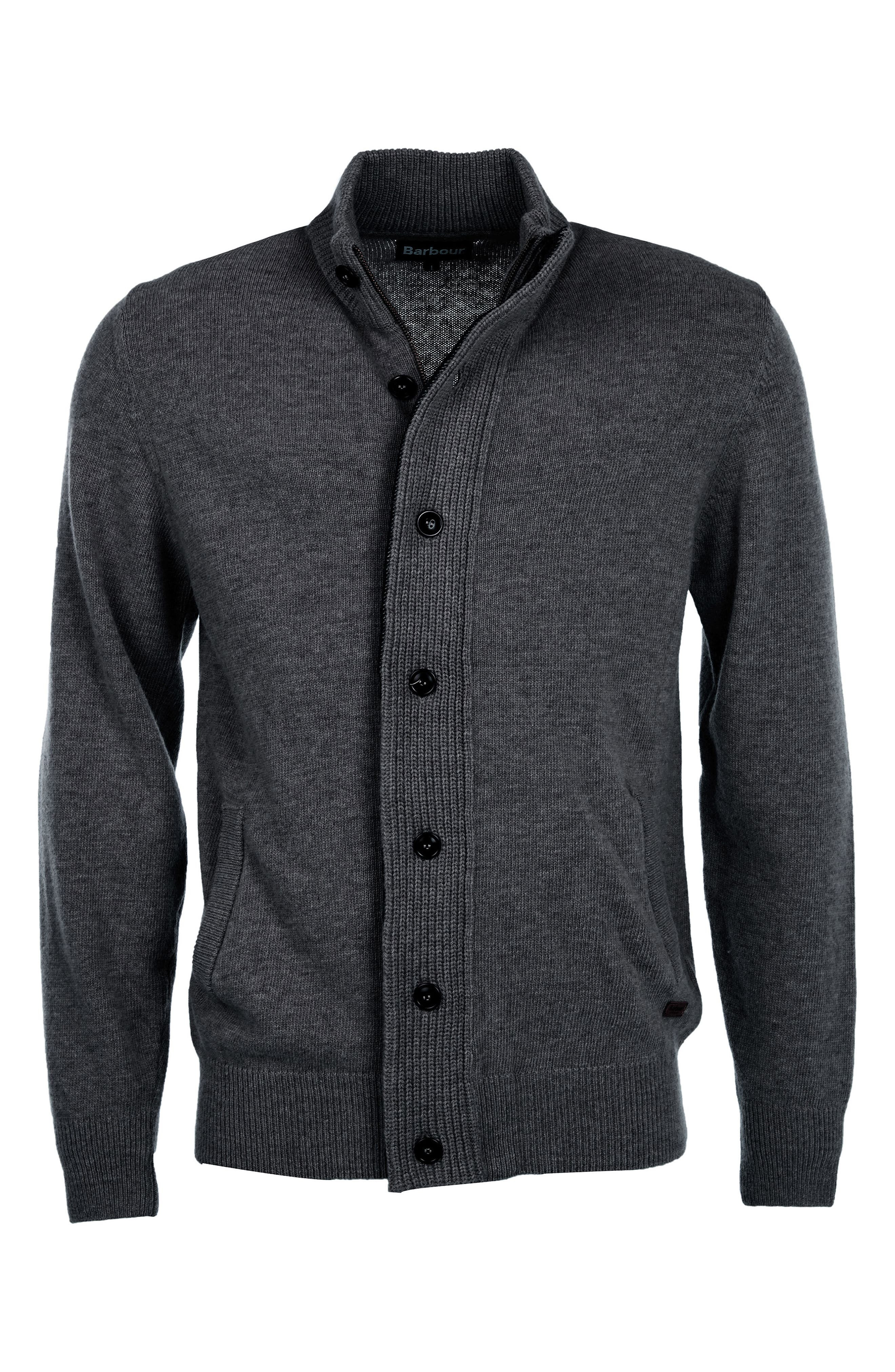Barbour Elbow Patch Wool Cardigan in Charcoal Marl at Nordstrom - 4