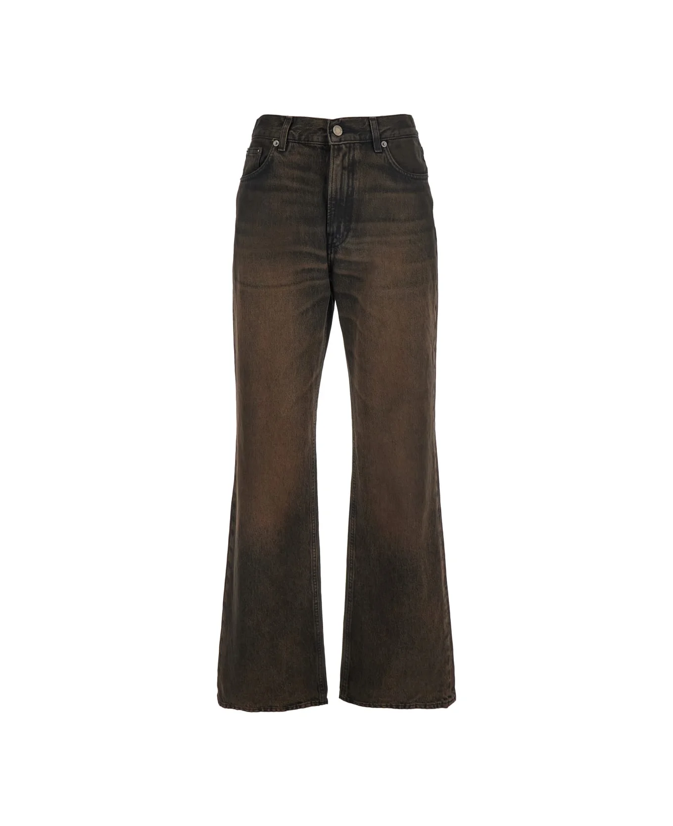 'korea' Brown Jeans With Wide Leg And Logo Patch On The Rear In Denim Woman - 1