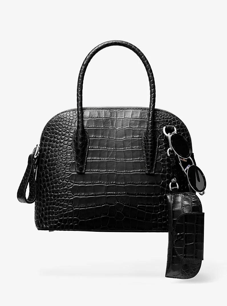 Kaitlin Medium Crocodile Embossed Leather Dome Satchel - 1