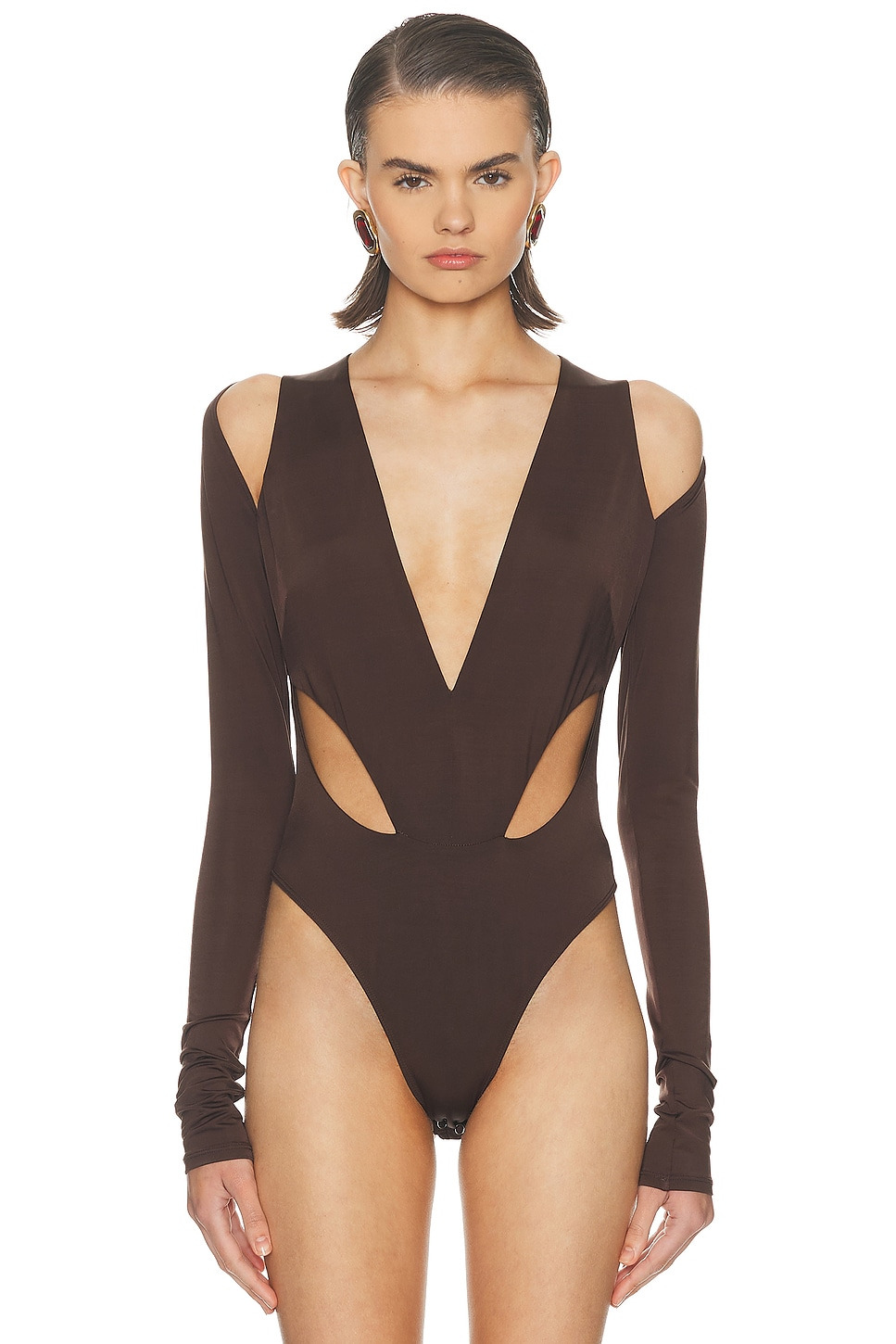Jersey Cut Out V Neck Bodysuit - 2