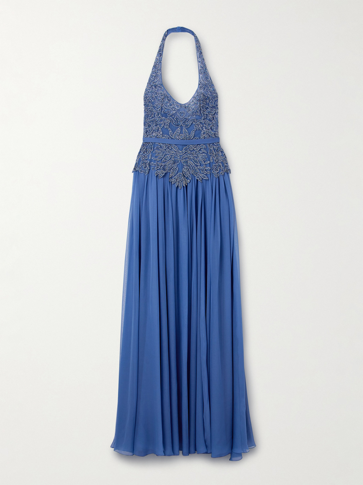 Silk Crepe De Chine And Embellished Tulle Halterneck Gown - 1