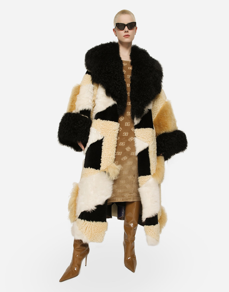 Dolce & Gabbana Long patchwork sheepskin coat outlook